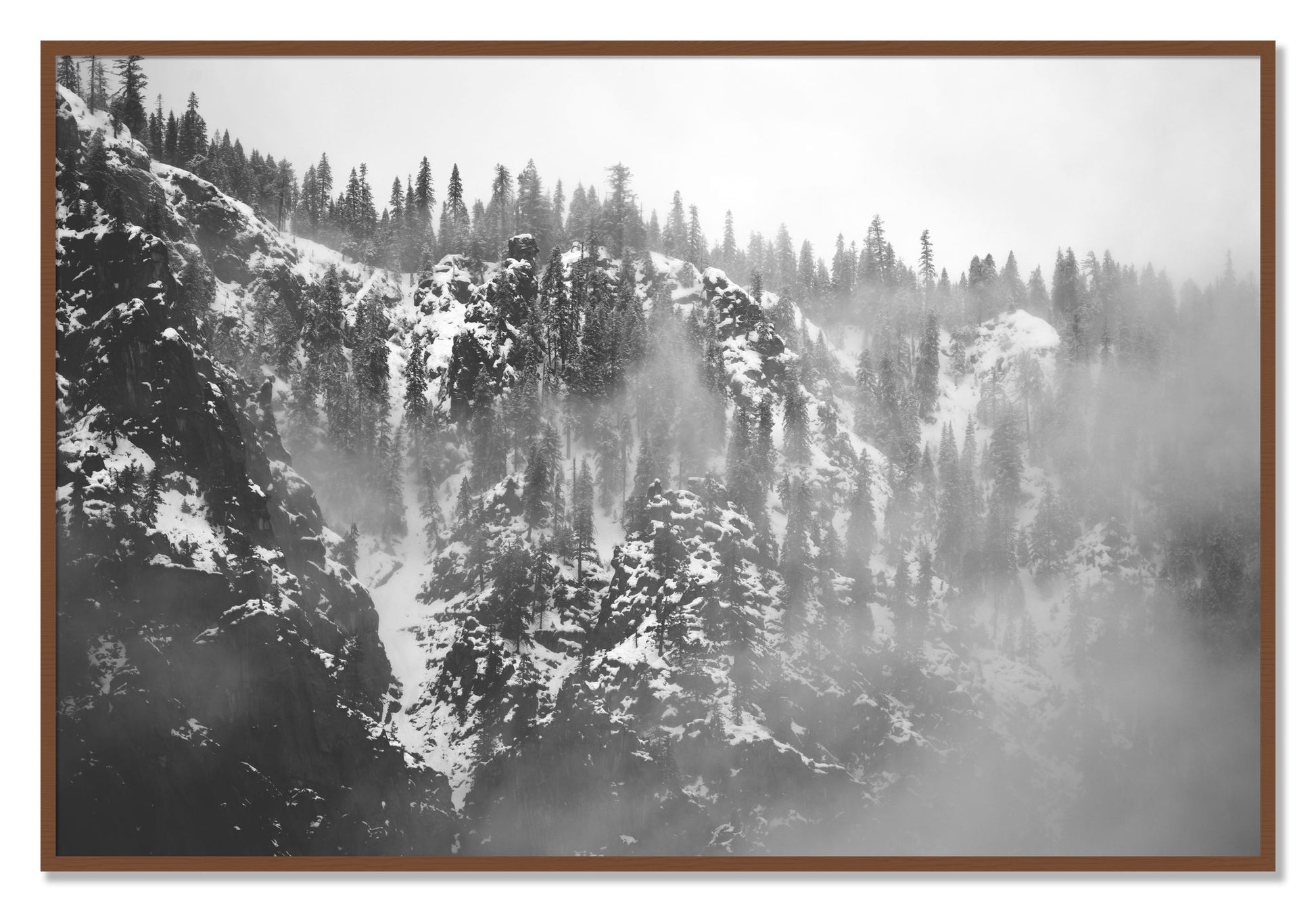 Framed photograph of SIerra Snow by Dylan Ozanich, Walnut frame, Full Bleed