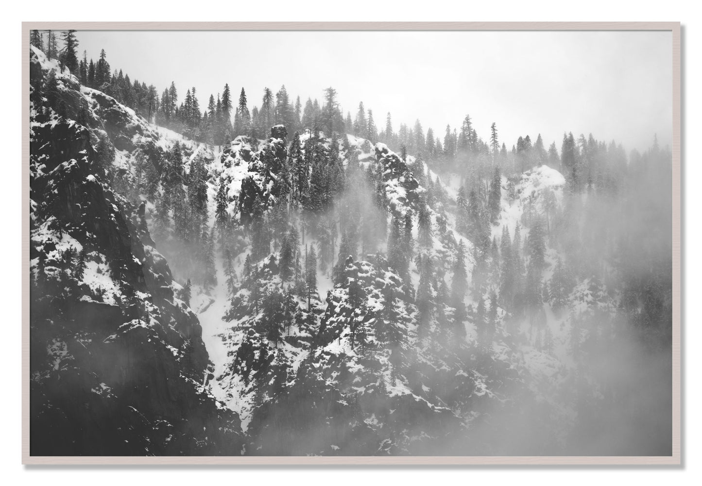 Framed photograph of SIerra Snow by Dylan Ozanich, White Maple frame, Full Bleed