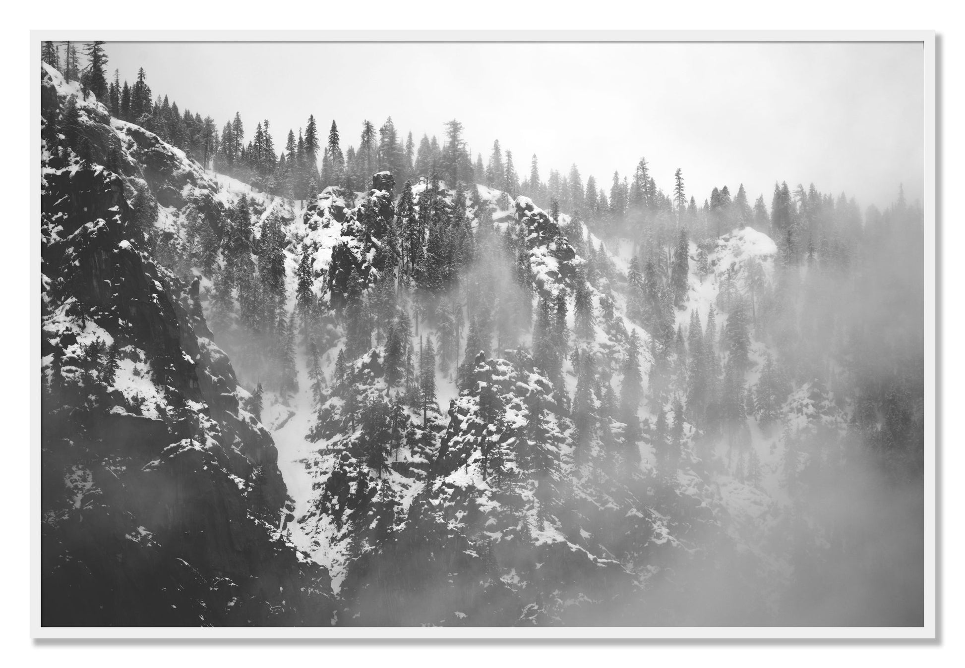 Framed photograph of SIerra Snow by Dylan Ozanich, White frame, Full Bleed