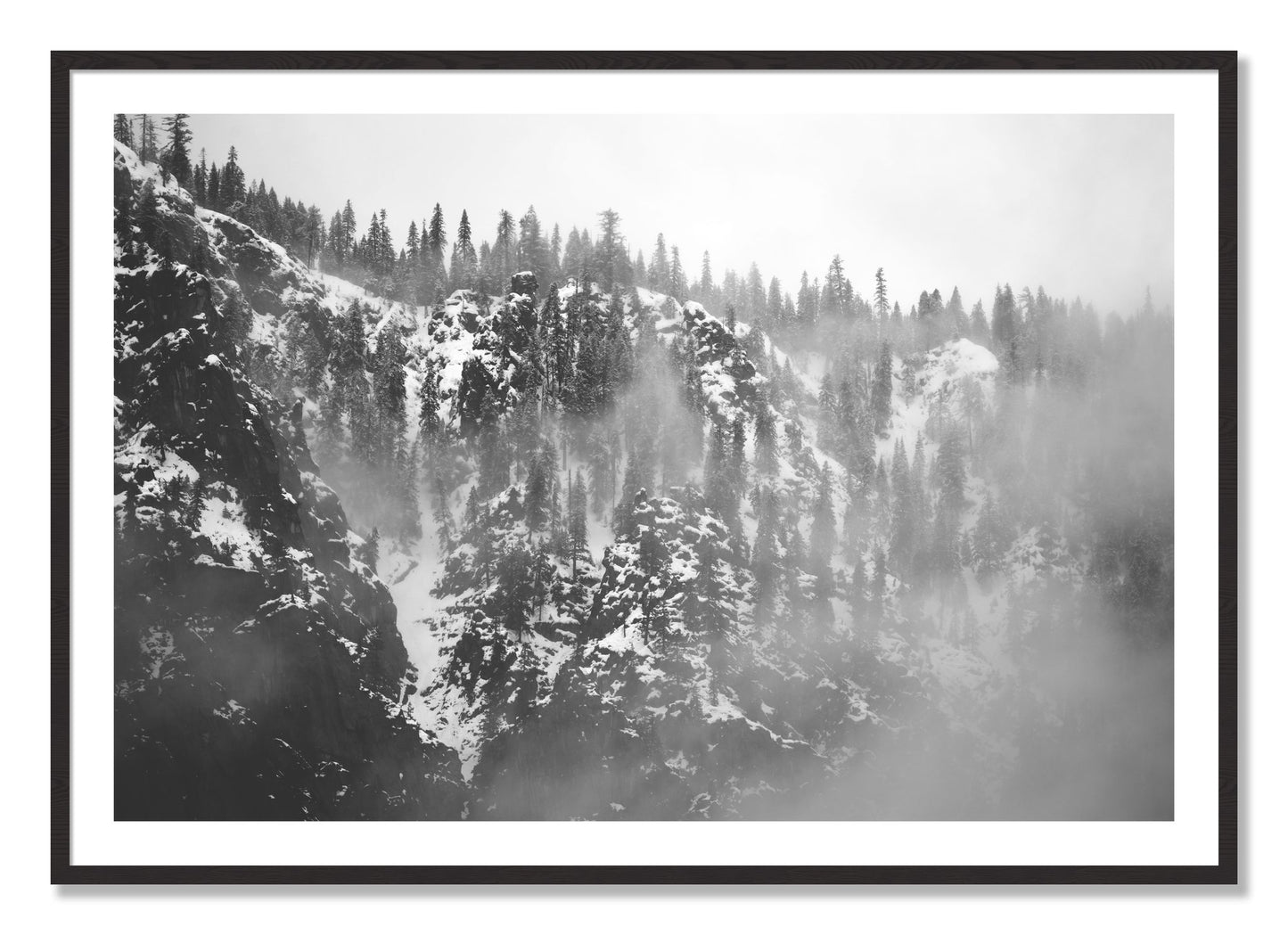 Framed photograph of SIerra Snow by Dylan Ozanich, Black Walnut frame, Borders