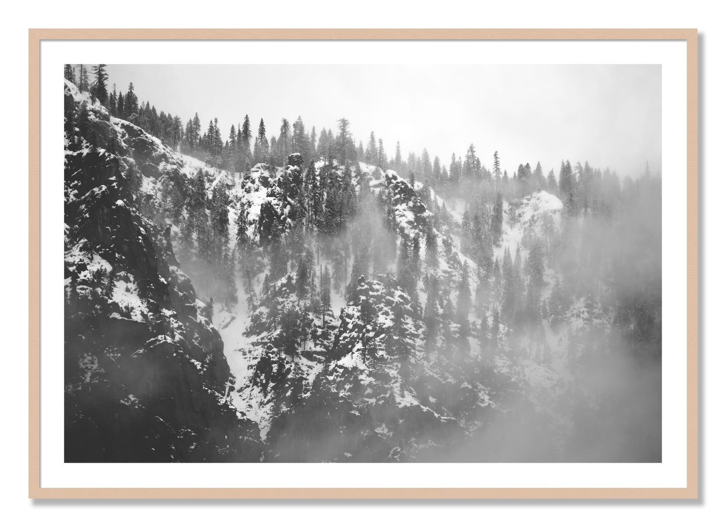 Framed photograph of SIerra Snow by Dylan Ozanich, Maple frame, Borders