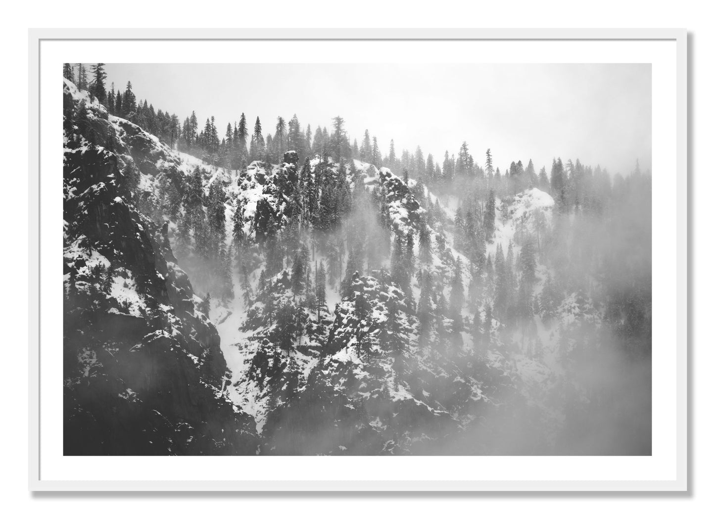 Framed photograph of SIerra Snow by Dylan Ozanich, White frame, Borders