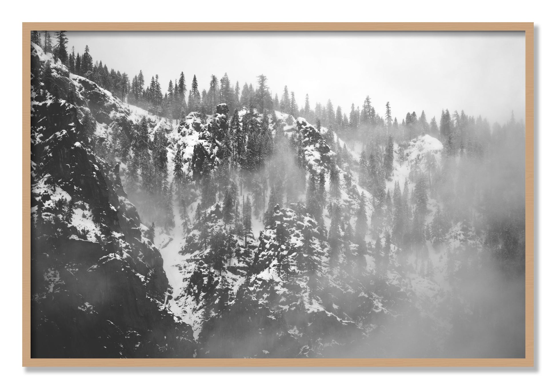 Framed photograph of SIerra Snow by Dylan Ozanich, Oak frame, Full Bleed