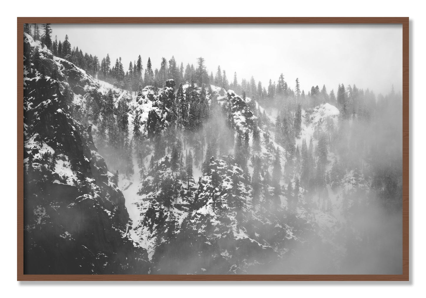 Framed photograph of SIerra Snow by Dylan Ozanich, Walnut frame, Full Bleed