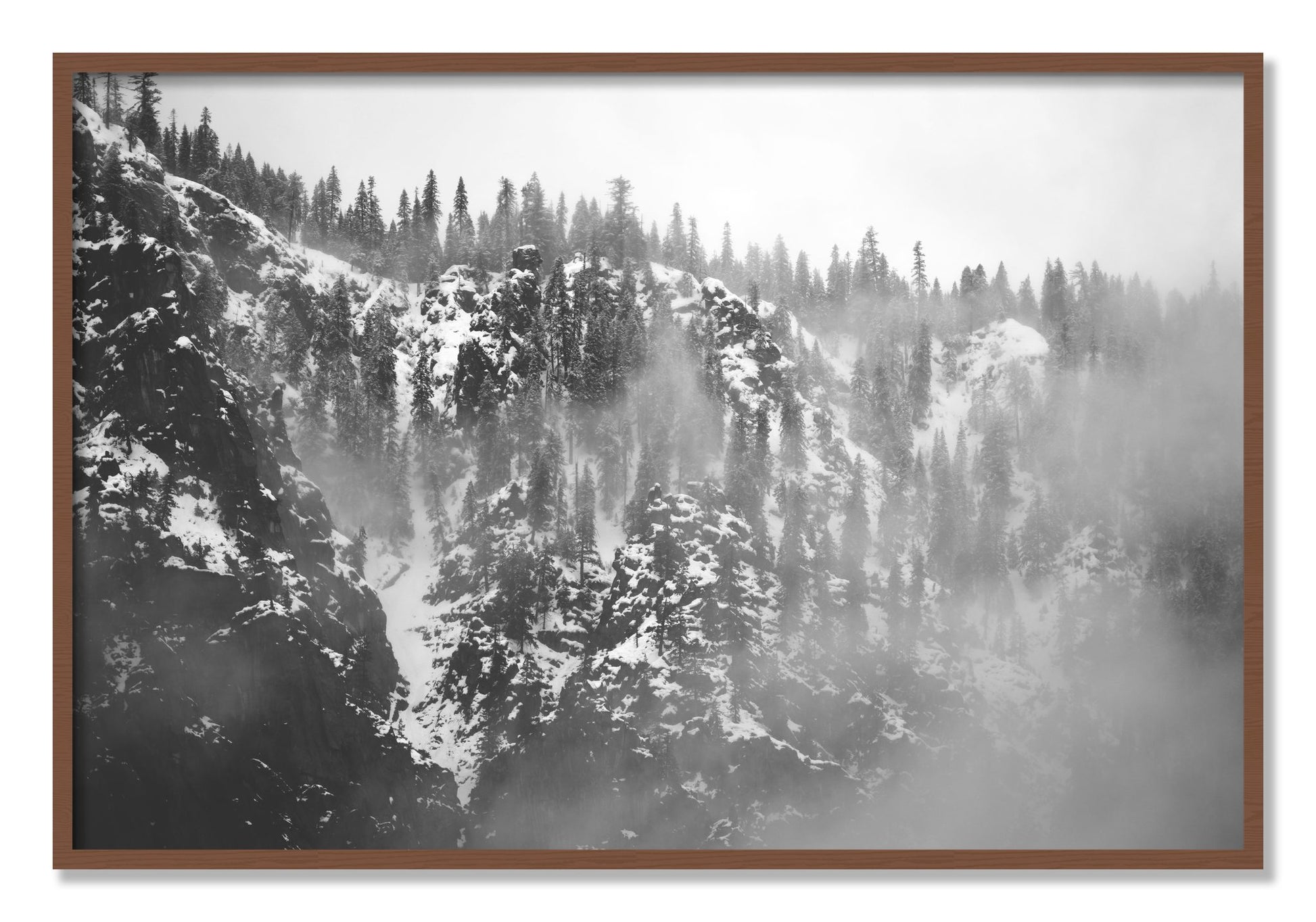 Framed photograph of SIerra Snow by Dylan Ozanich, Walnut frame, Full Bleed