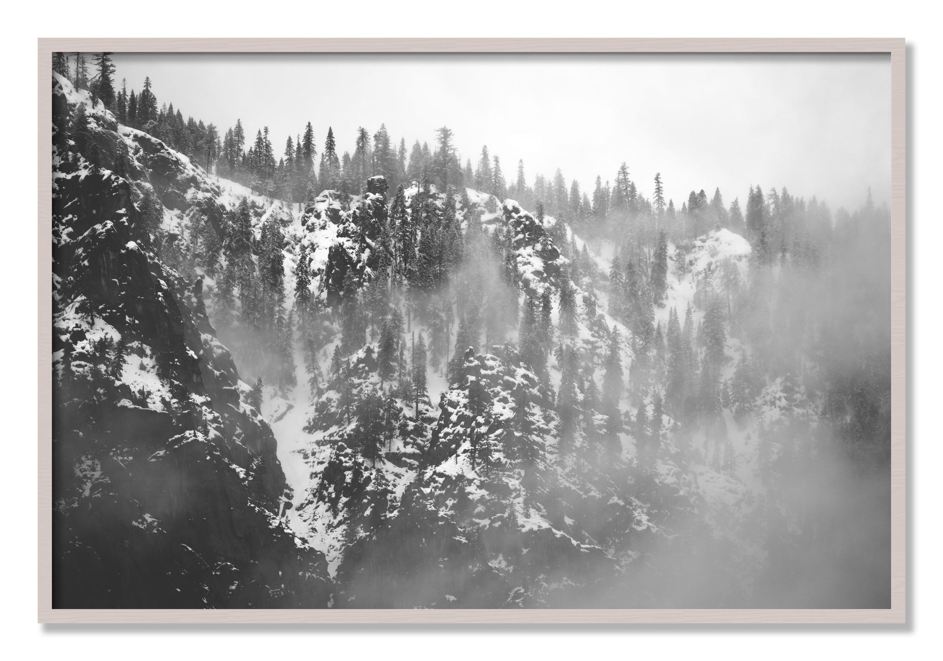 Framed photograph of SIerra Snow by Dylan Ozanich, White Maple frame, Full Bleed