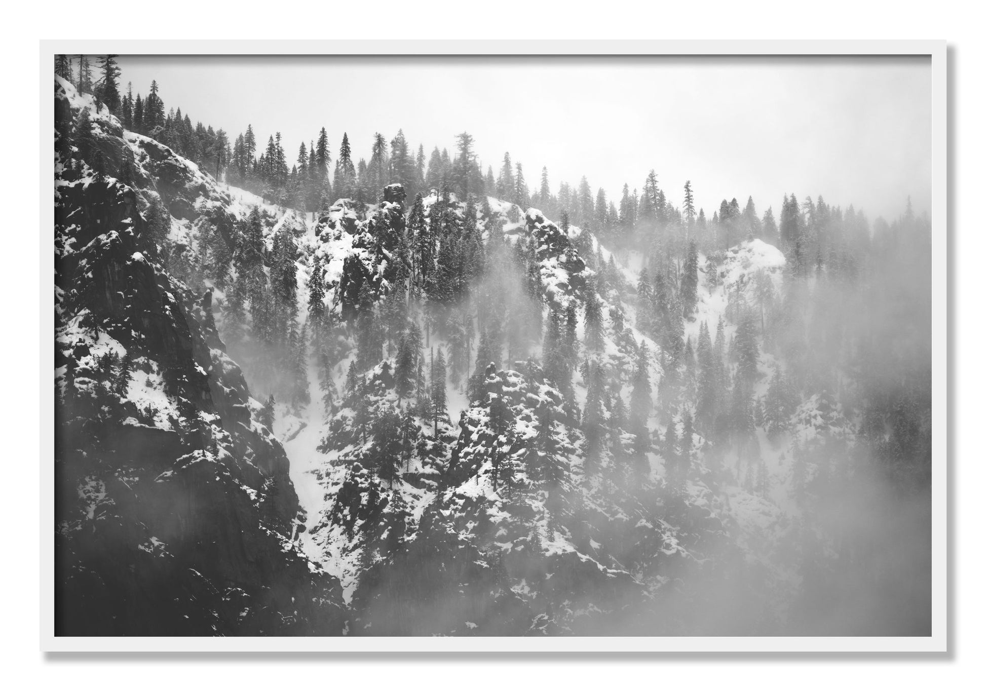 Framed photograph of SIerra Snow by Dylan Ozanich, White frame, Full Bleed