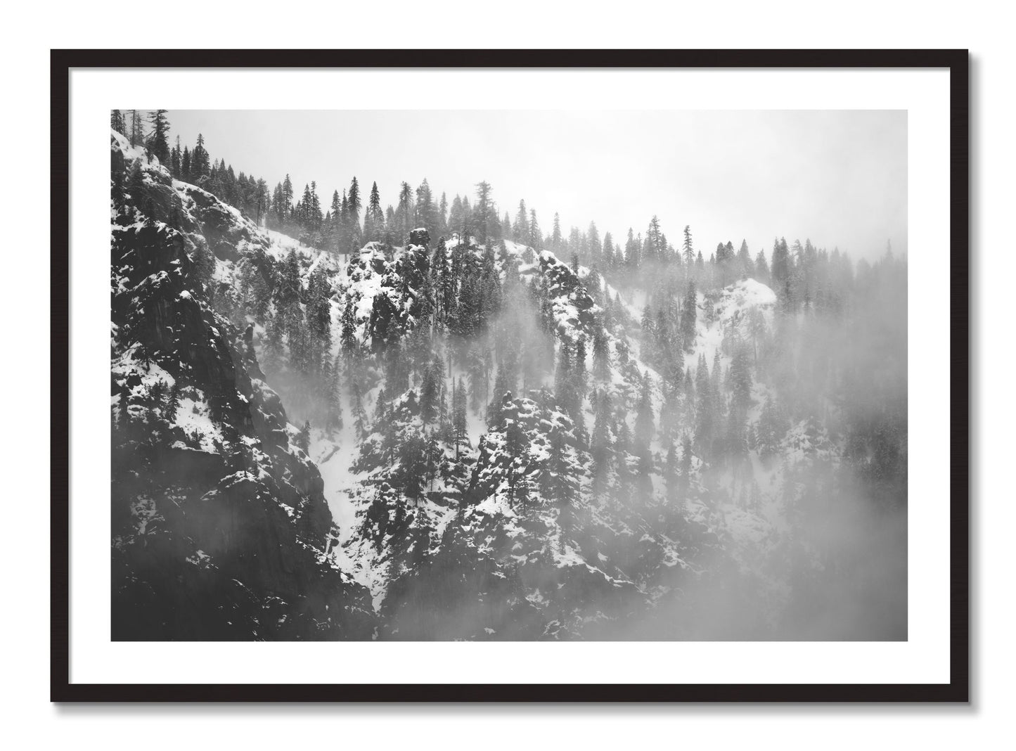 Framed photograph of SIerra Snow by Dylan Ozanich, Black Walnut frame, Borders
