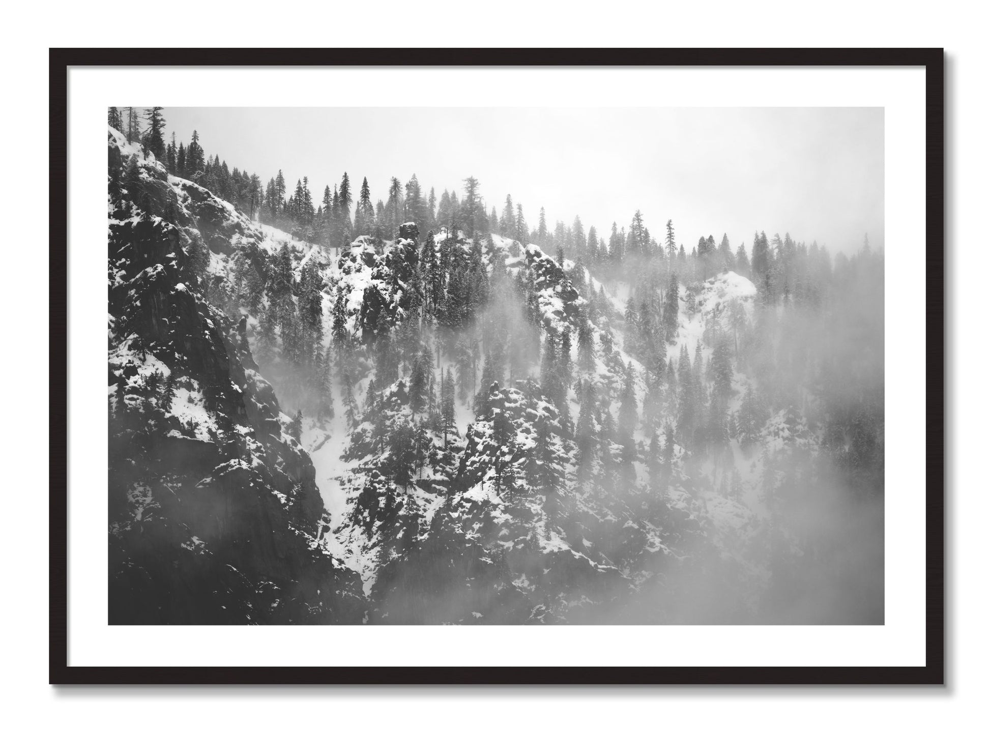 Framed photograph of SIerra Snow by Dylan Ozanich, Black Walnut frame, Borders