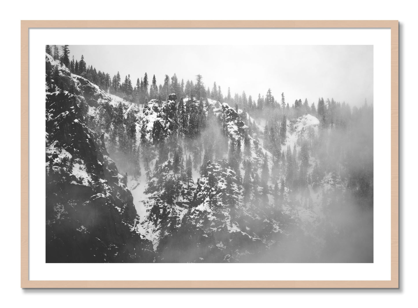 Framed photograph of SIerra Snow by Dylan Ozanich, Maple frame, Borders