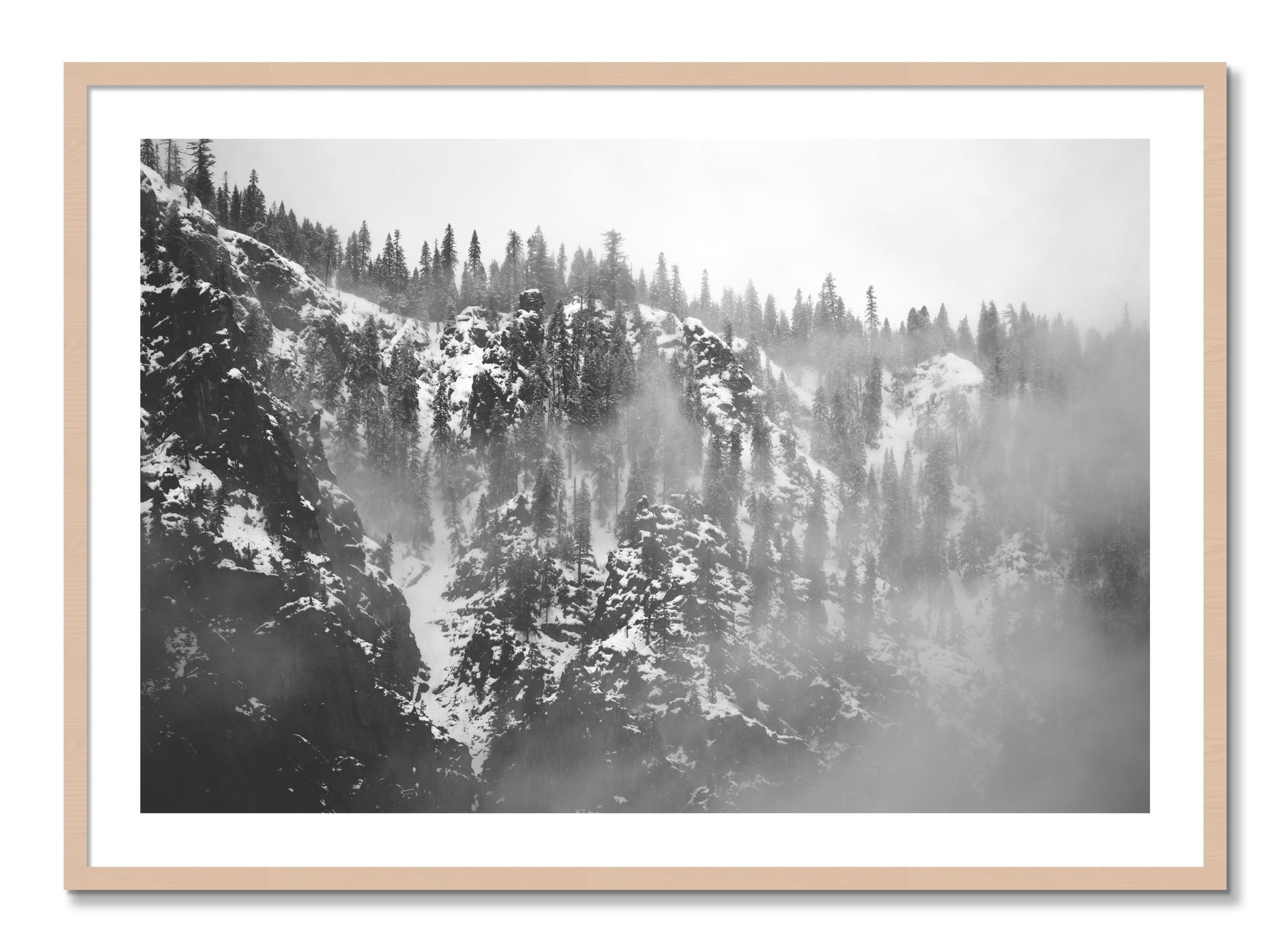 Framed photograph of SIerra Snow by Dylan Ozanich, Maple frame, Borders
