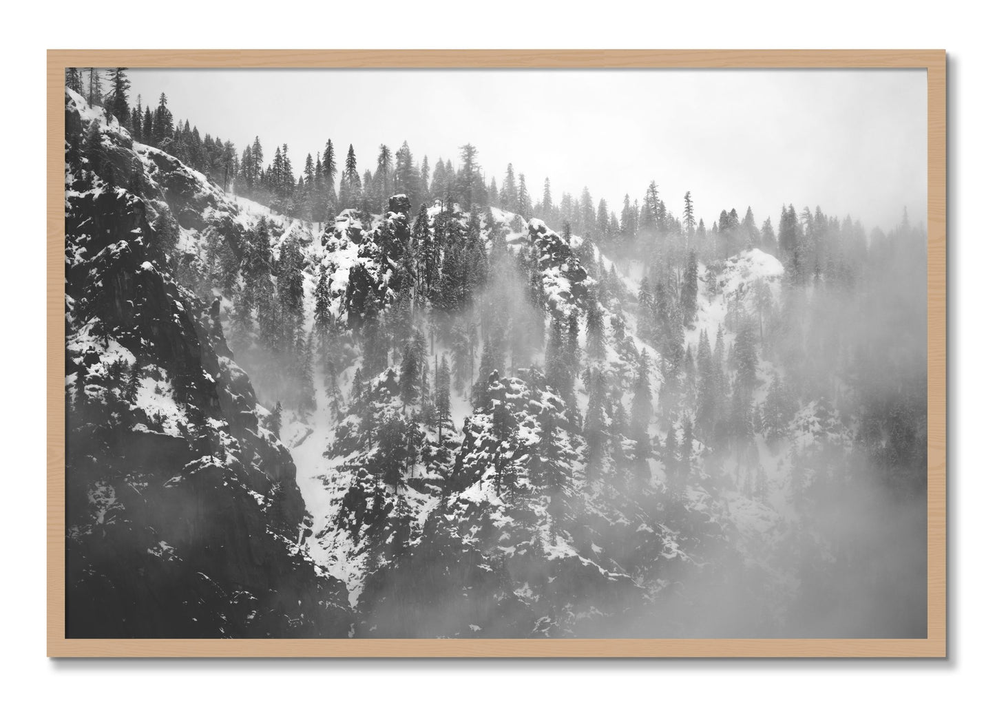 Framed photograph of SIerra Snow by Dylan Ozanich, Oak frame, Full Bleed