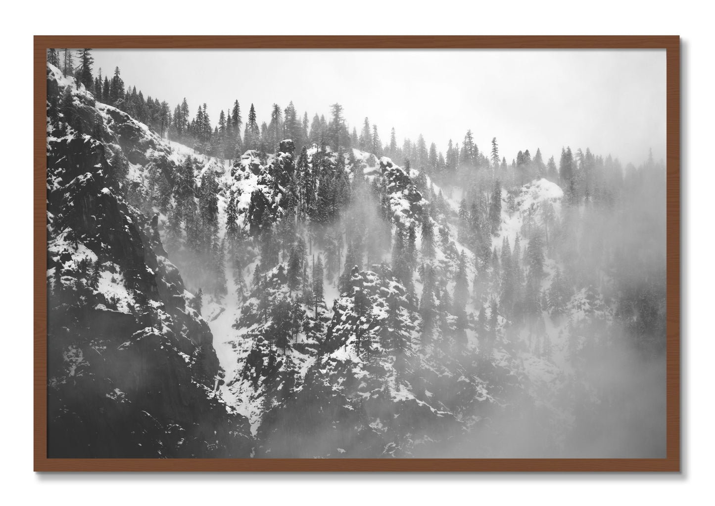 Framed photograph of SIerra Snow by Dylan Ozanich, Walnut frame, Full Bleed