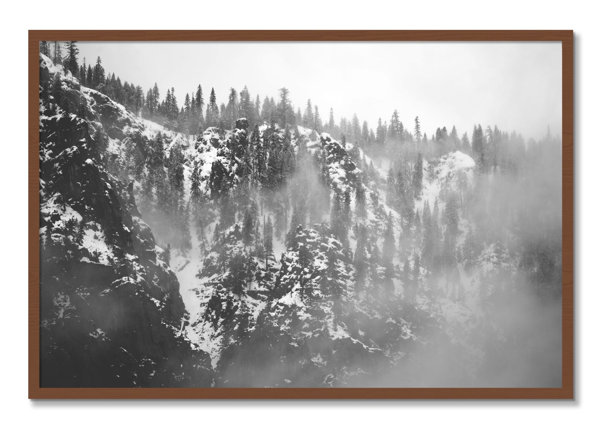 Framed photograph of SIerra Snow by Dylan Ozanich, Walnut frame, Full Bleed