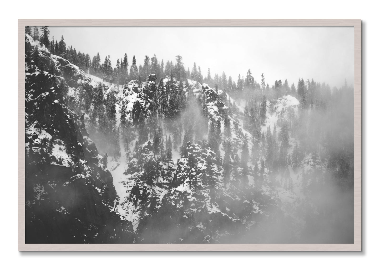 Framed photograph of SIerra Snow by Dylan Ozanich, White Maple frame, Full Bleed