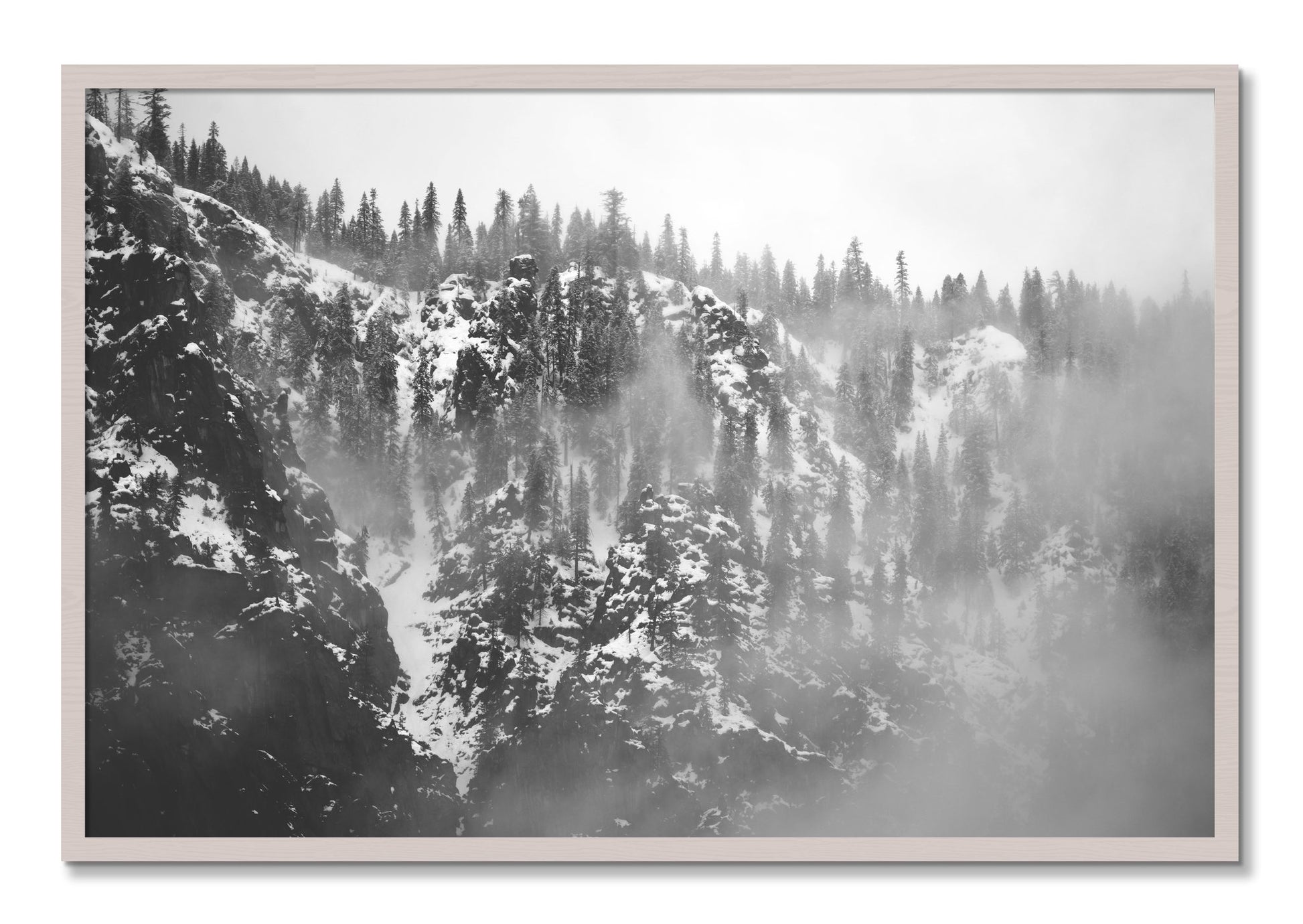 Framed photograph of SIerra Snow by Dylan Ozanich, White Maple frame, Full Bleed