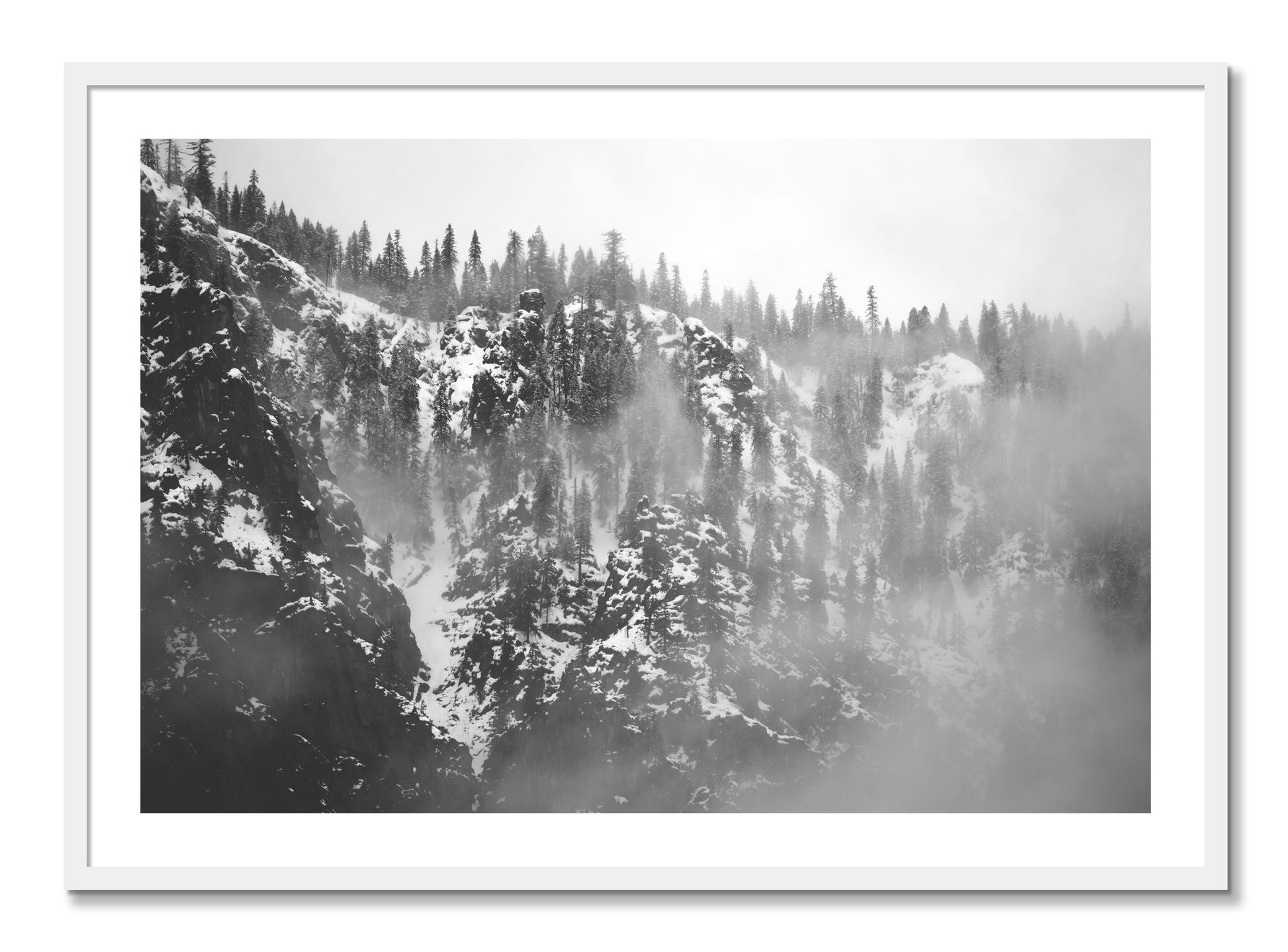 Framed photograph of SIerra Snow by Dylan Ozanich, White frame, Full Bleed