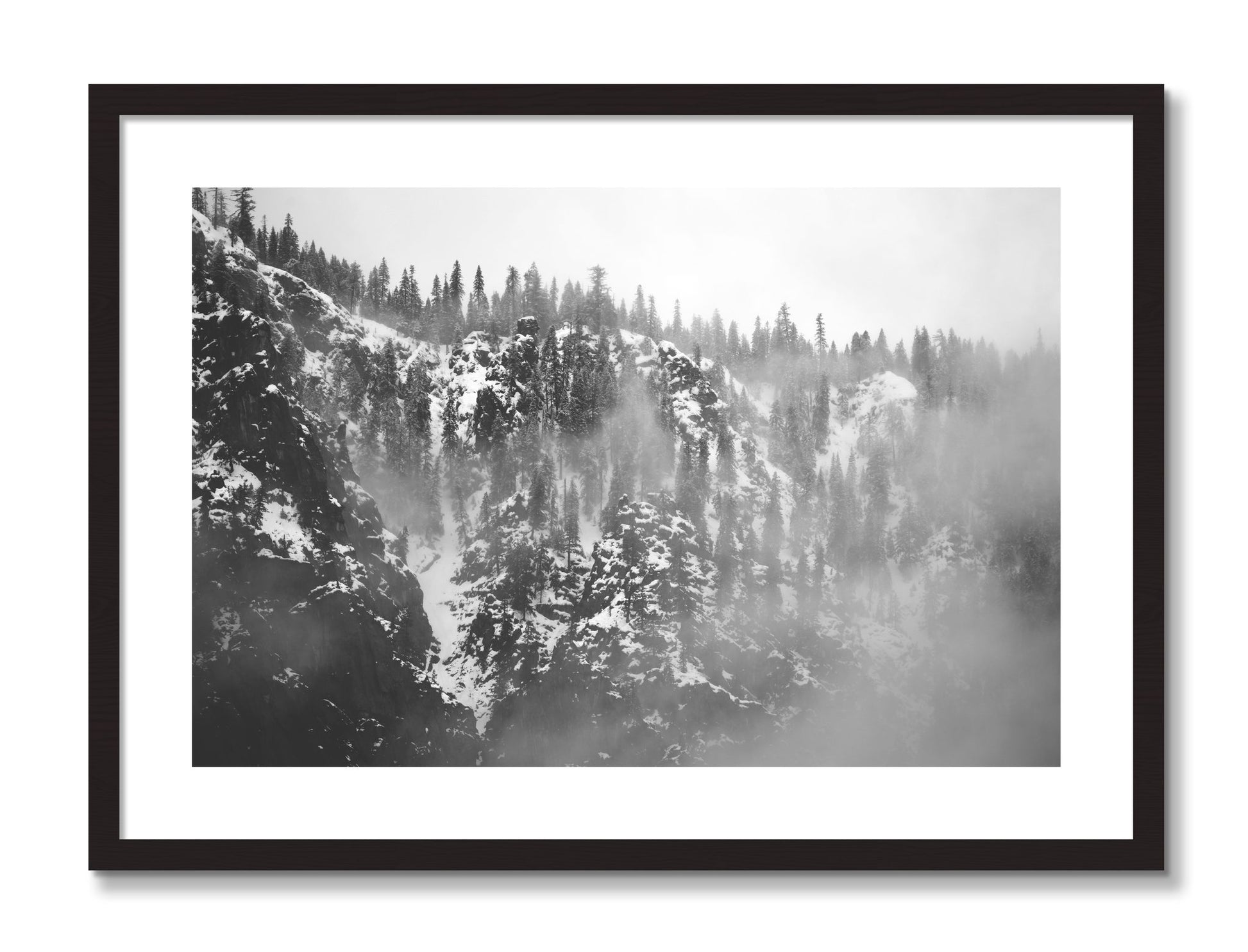 Framed photograph of SIerra Snow by Dylan Ozanich, Black Walnut frame, Borders