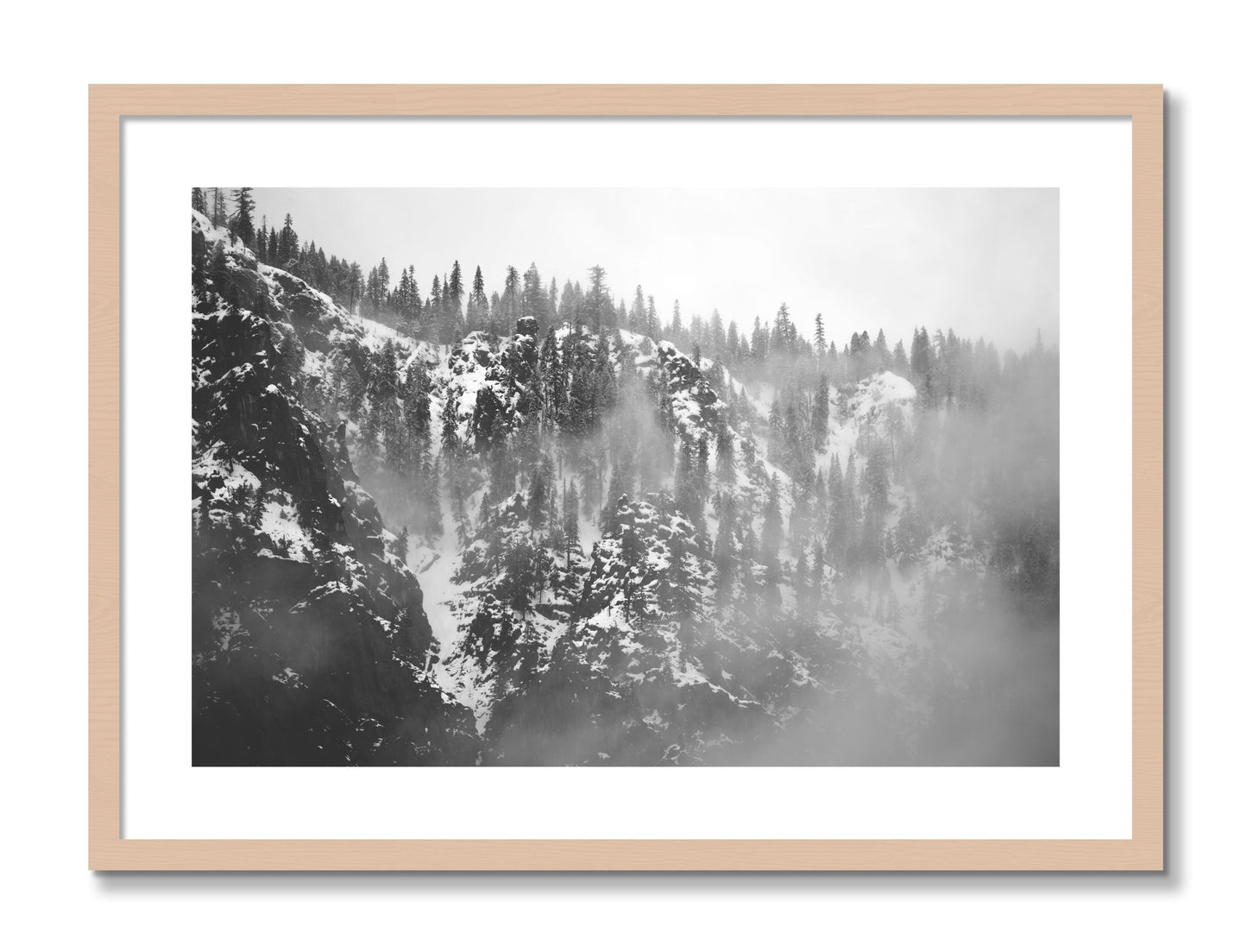 Framed photograph of SIerra Snow by Dylan Ozanich, Maple frame, Borders