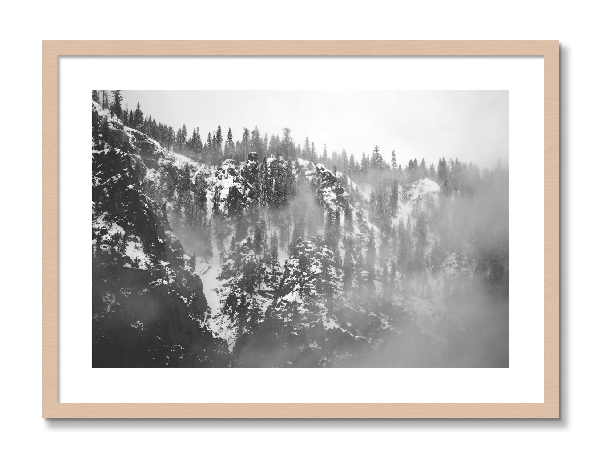 Framed photograph of SIerra Snow by Dylan Ozanich, Maple frame, Borders