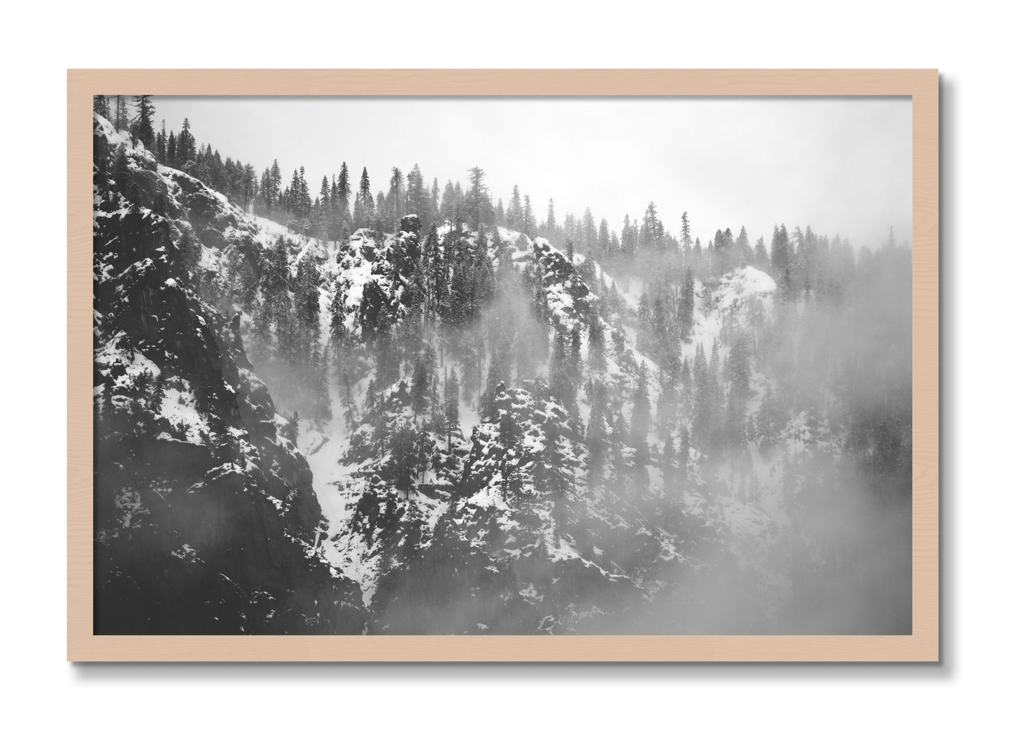 Framed photograph of SIerra Snow by Dylan Ozanich, Maple frame, Full Bleed