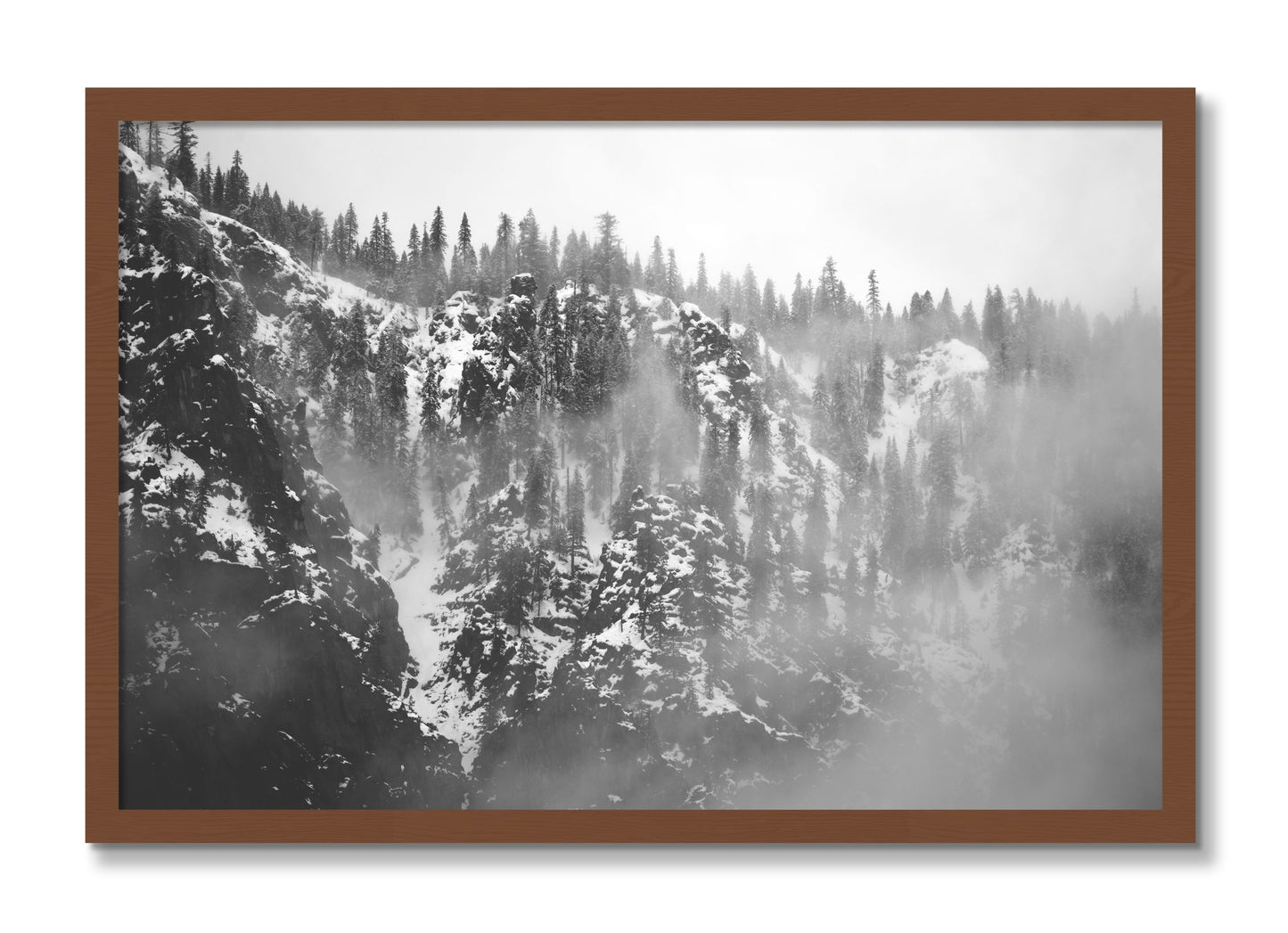Framed photograph of SIerra Snow by Dylan Ozanich, Walnut frame, Full Bleed
