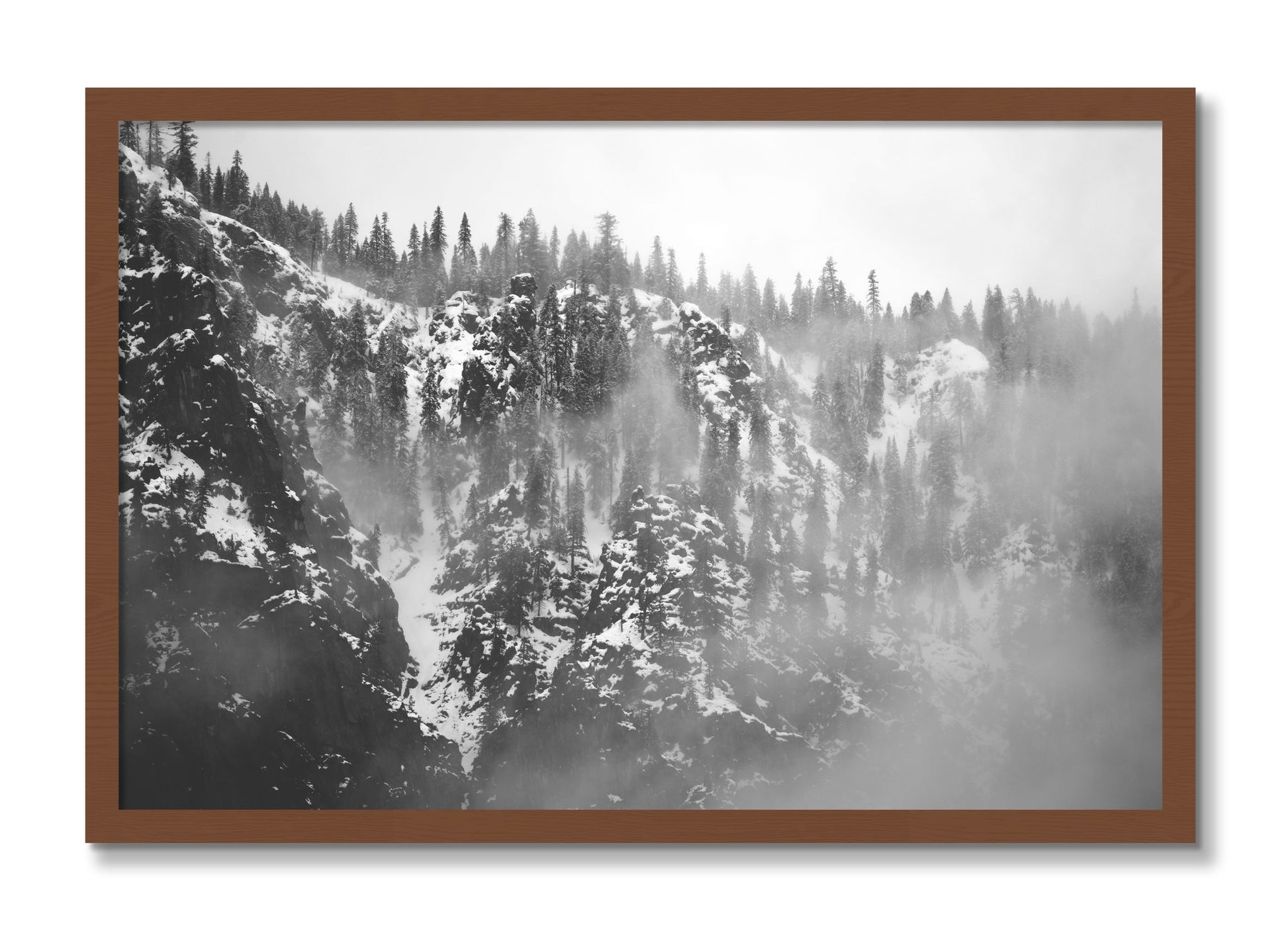 Framed photograph of SIerra Snow by Dylan Ozanich, Walnut frame, Full Bleed