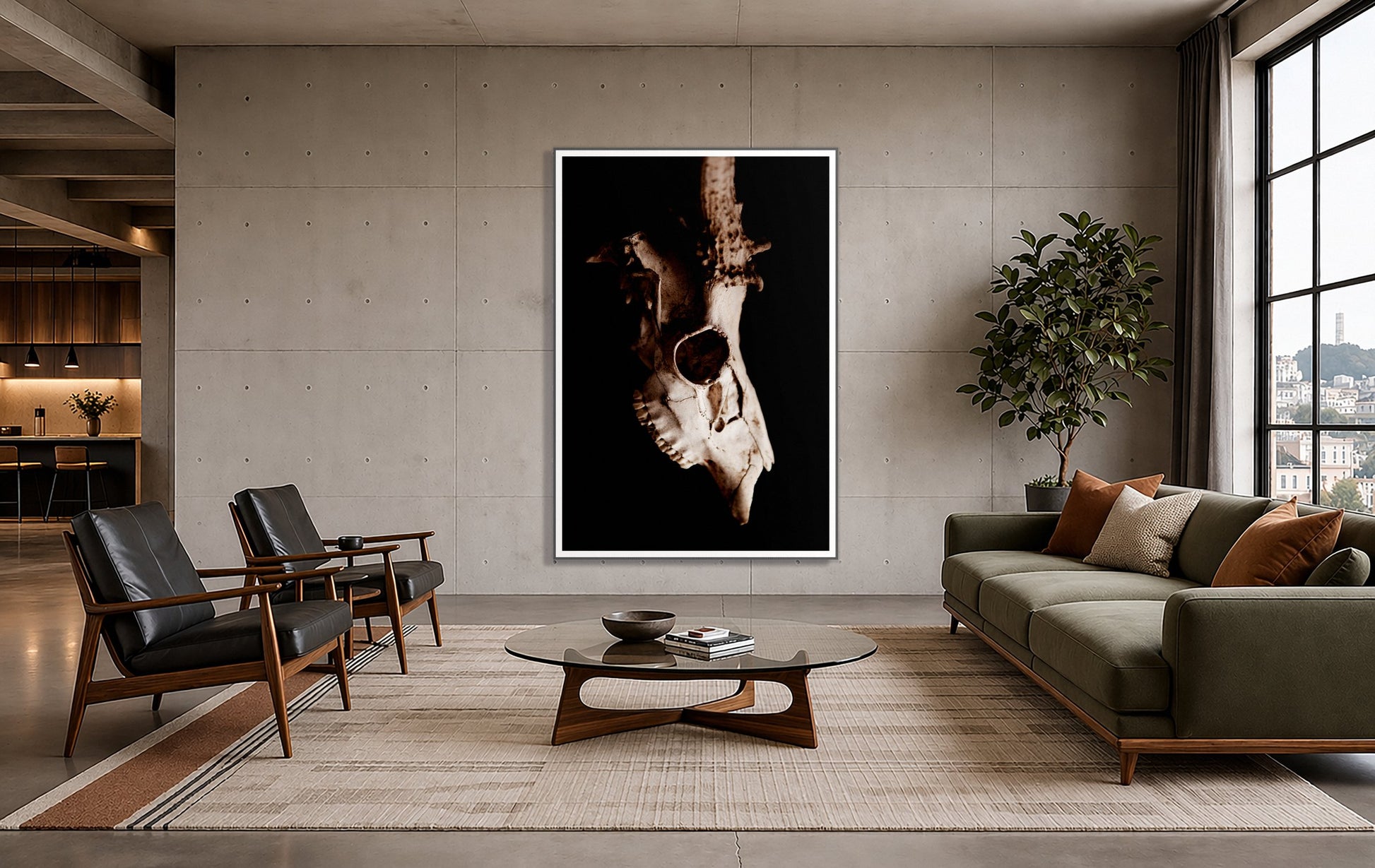 Framed photograph of Skull by Dylan Ozanich displayed on a wall
