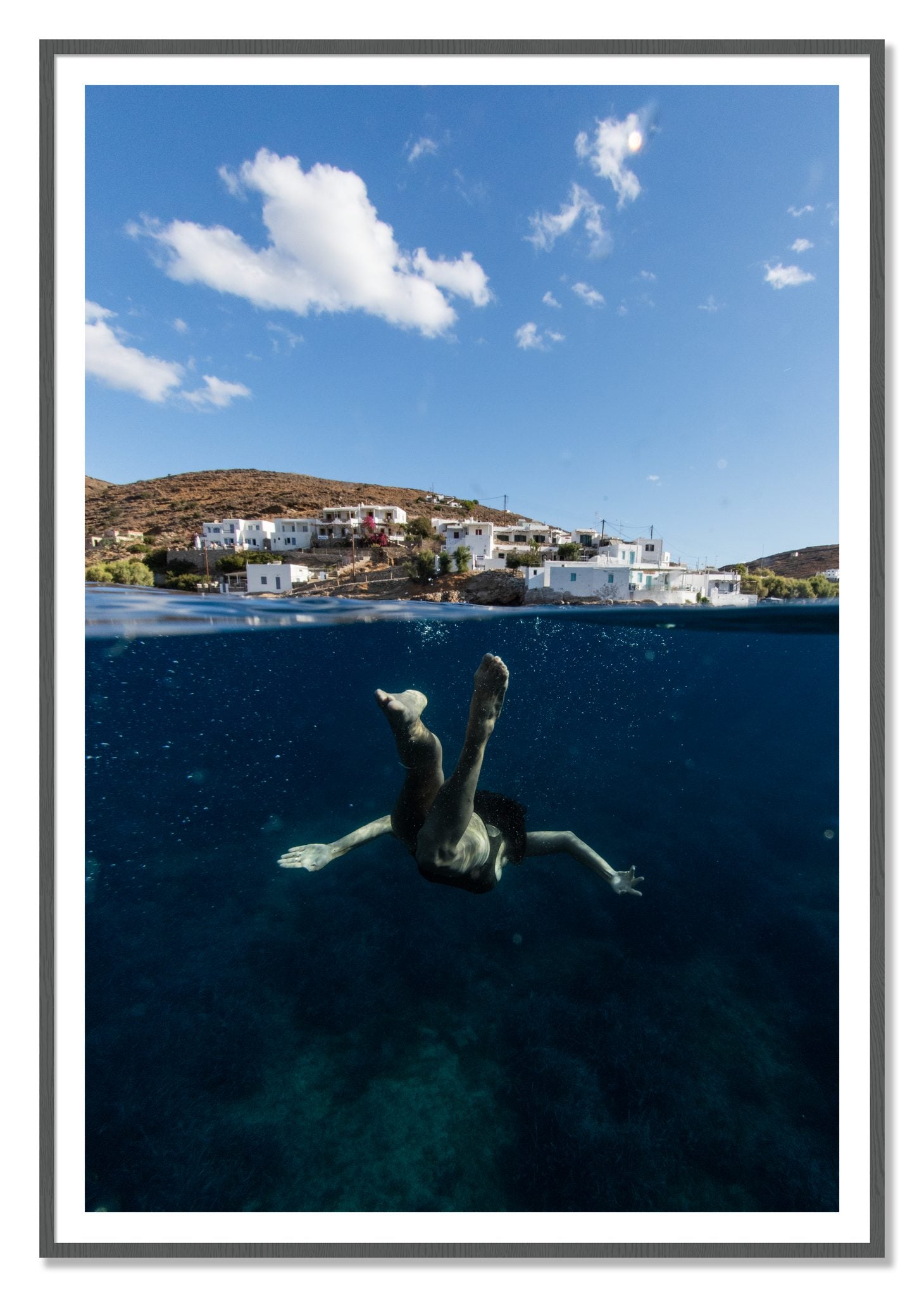 Split Sea by Dylan Ozanich, 48×72 print with a White Border in a Grey frame