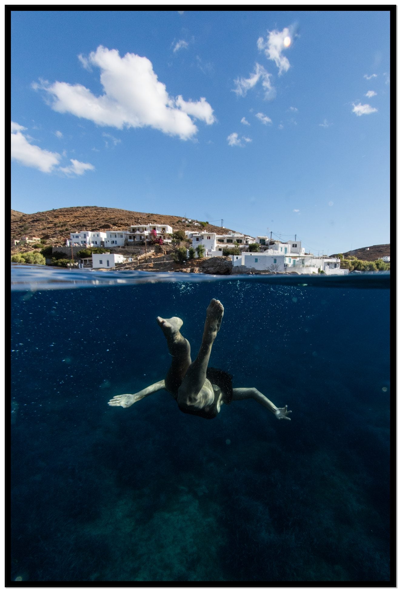 Split Sea by Dylan Ozanich, 48×72 Full Bleed Print in a Black frame
