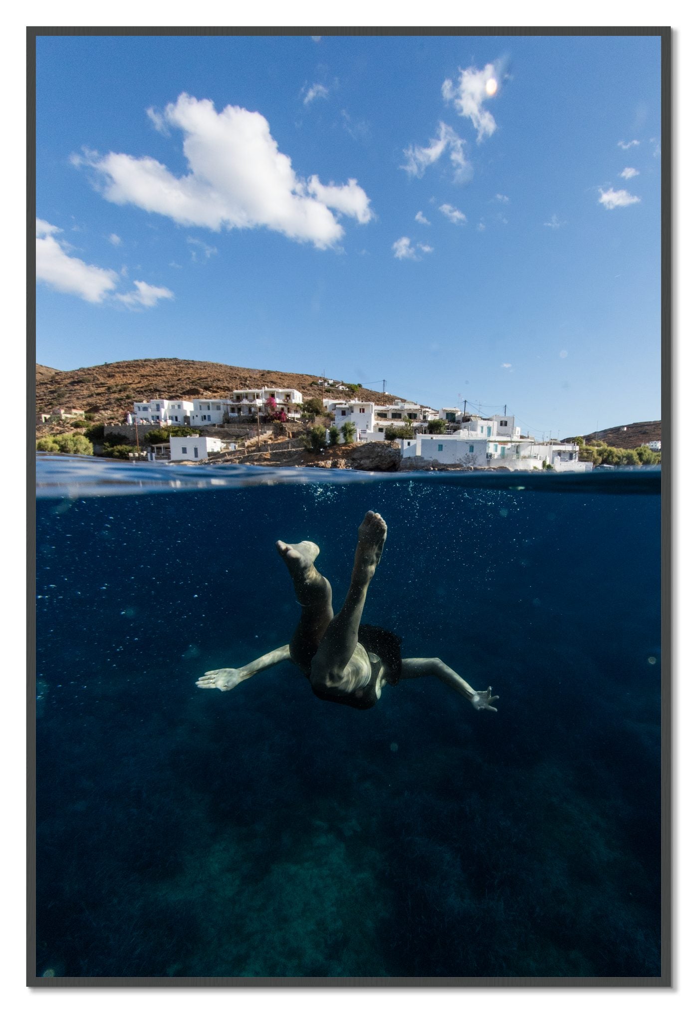 Split Sea by Dylan Ozanich, 48×72 Full Bleed Print in a Grey frame