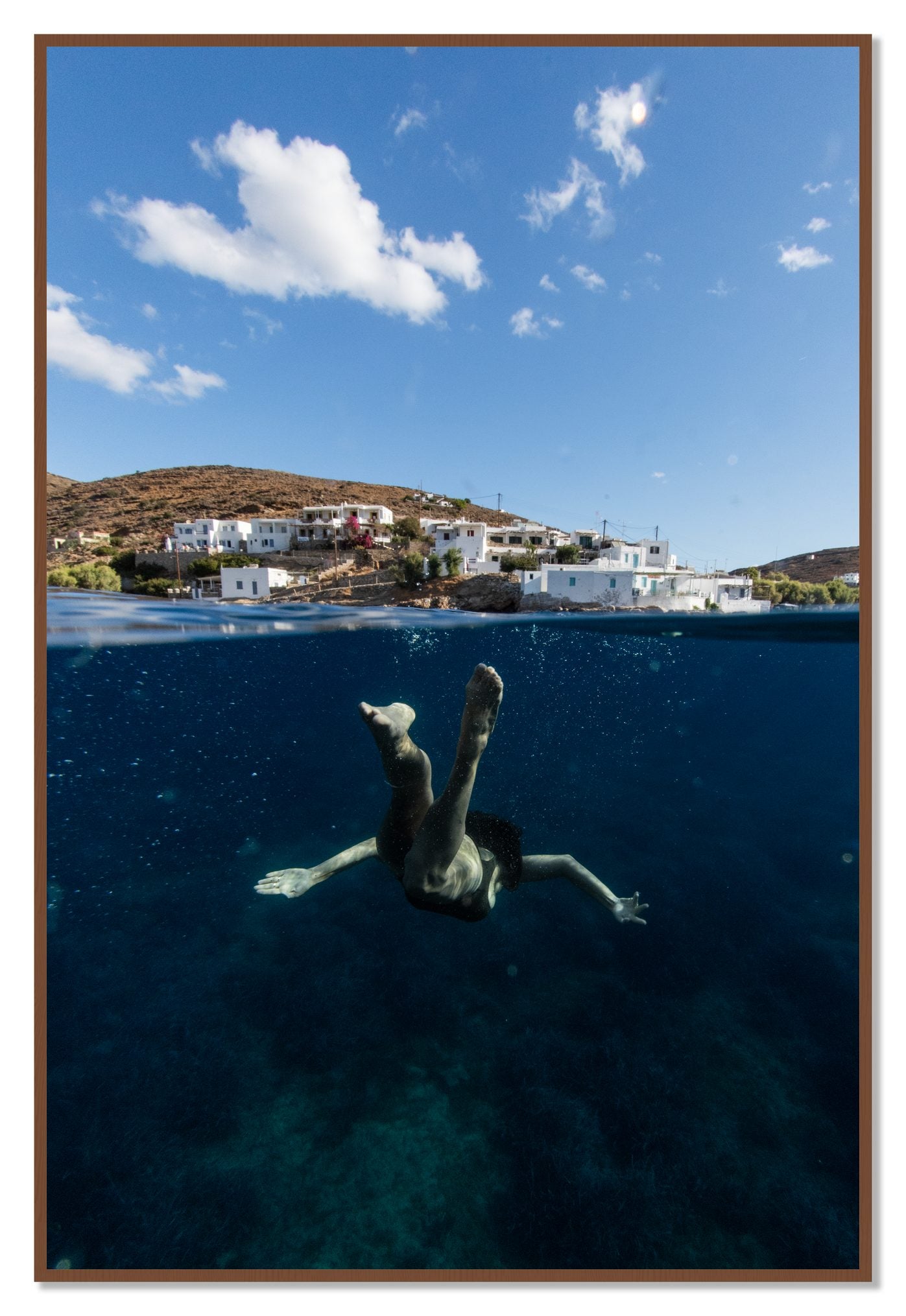 Split Sea by Dylan Ozanich, 48×72 Full Bleed Print in a Walnut frame