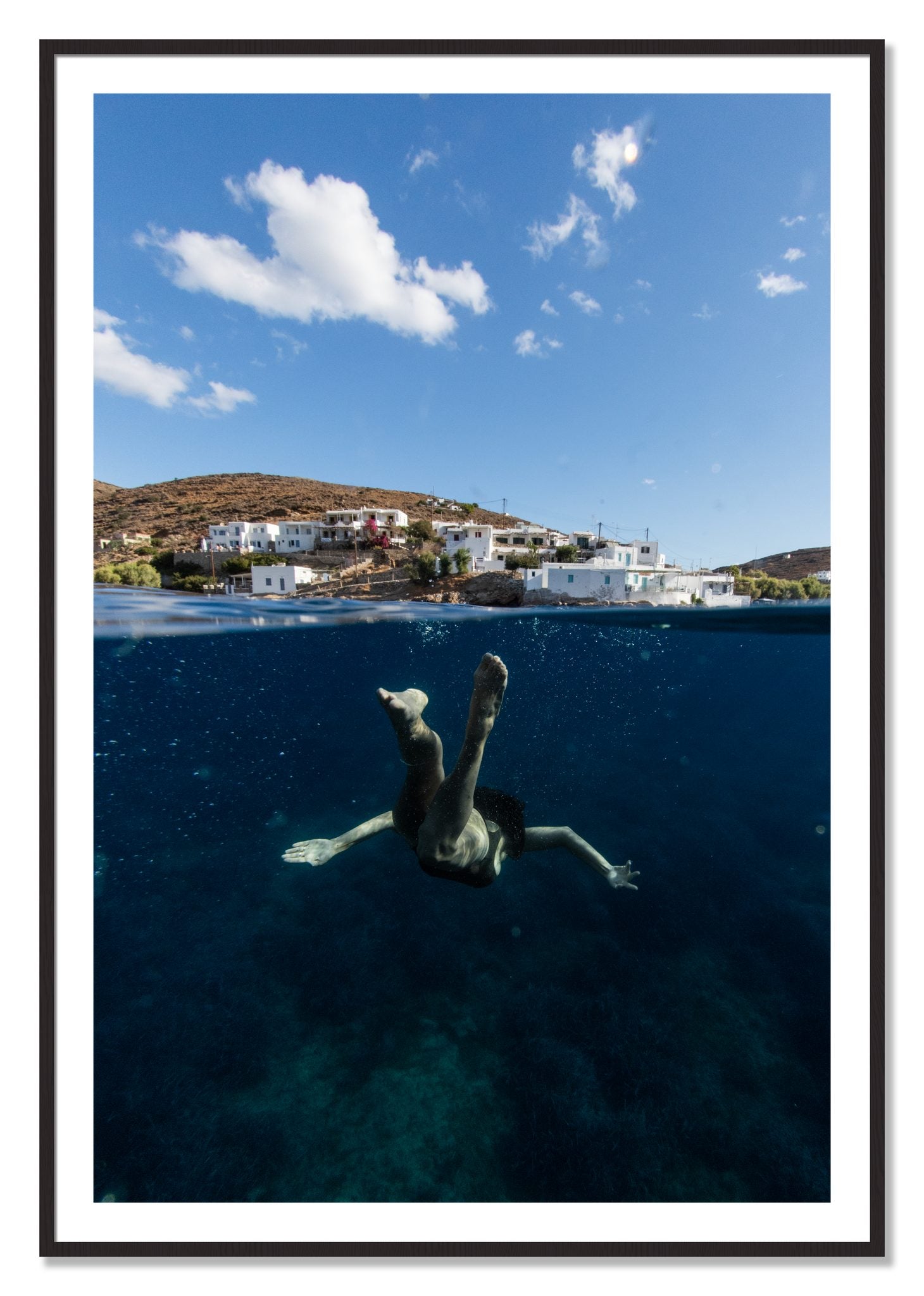 Framed photograph of Split Sea by Dylan Ozanich, Black Walnut frame, Borders