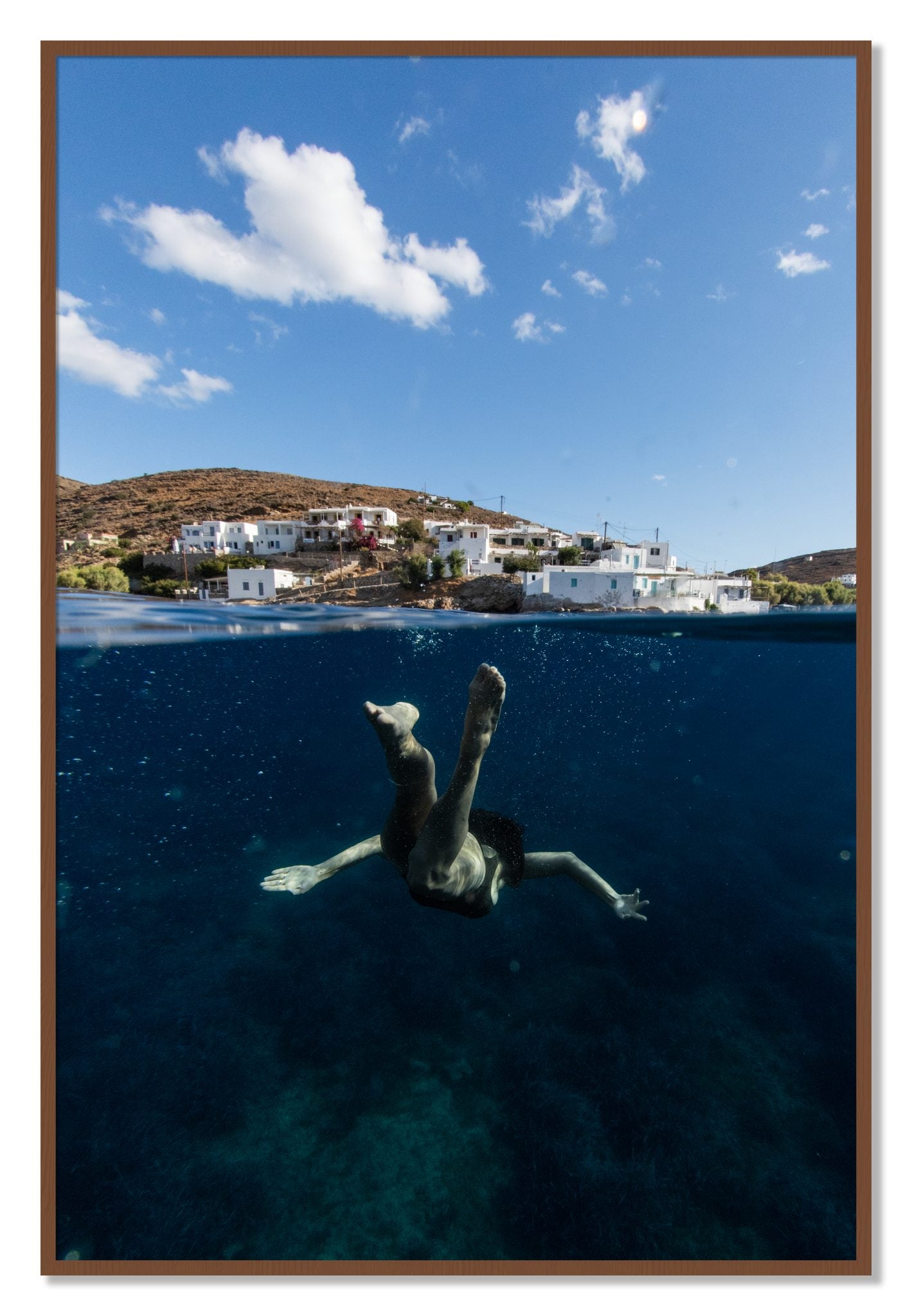 Framed photograph of Split Sea by Dylan Ozanich, Walnut frame, Full Bleed