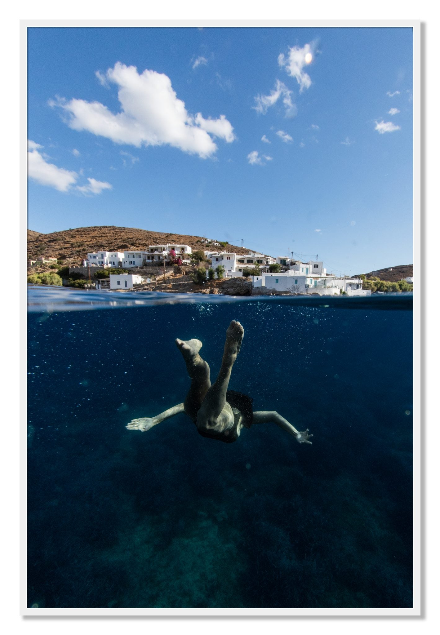 Framed photograph of Split Sea by Dylan Ozanich, White frame, Full Bleed