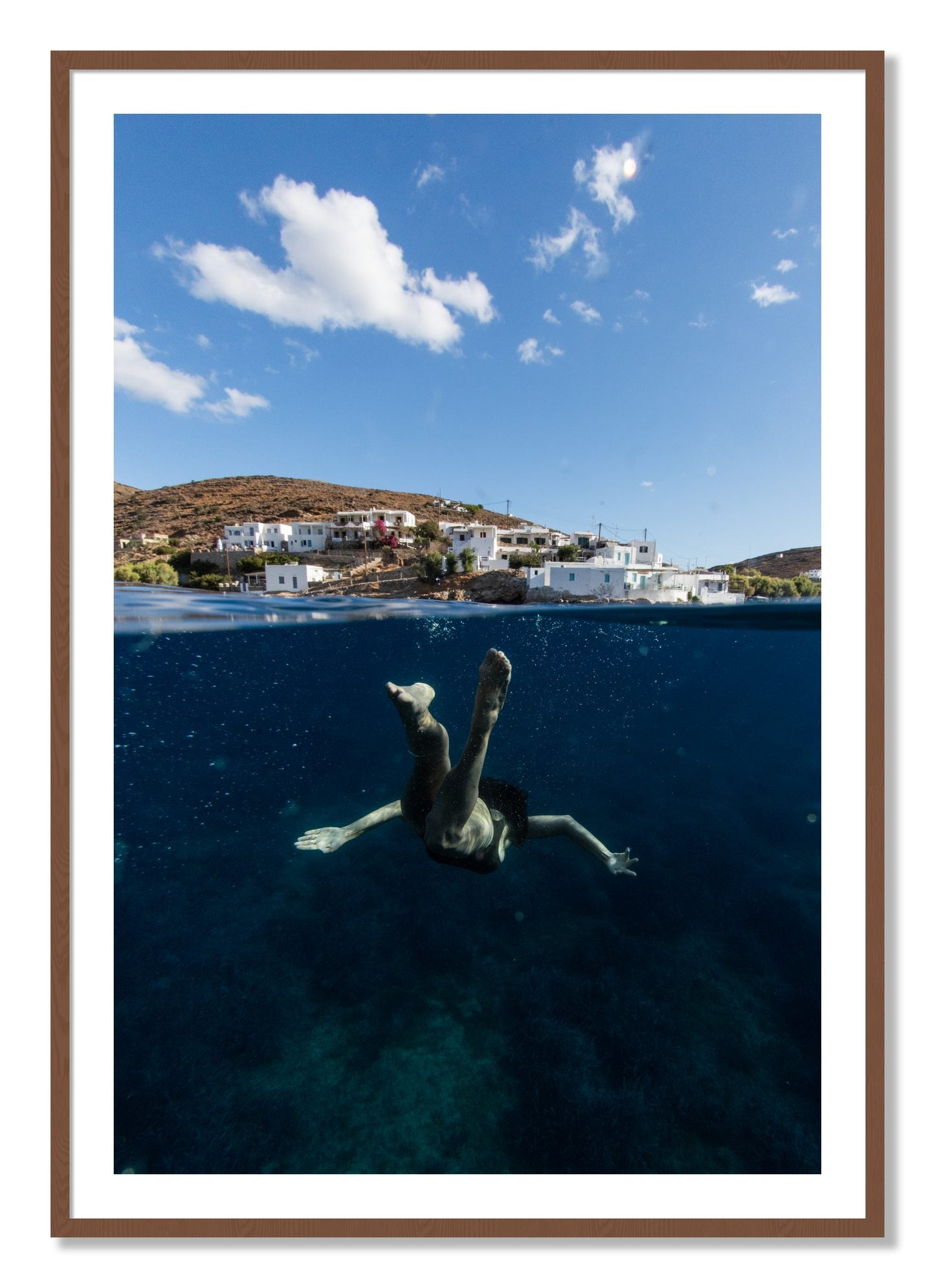Framed photograph of Split Sea by Dylan Ozanich, Walnut frame, Borders