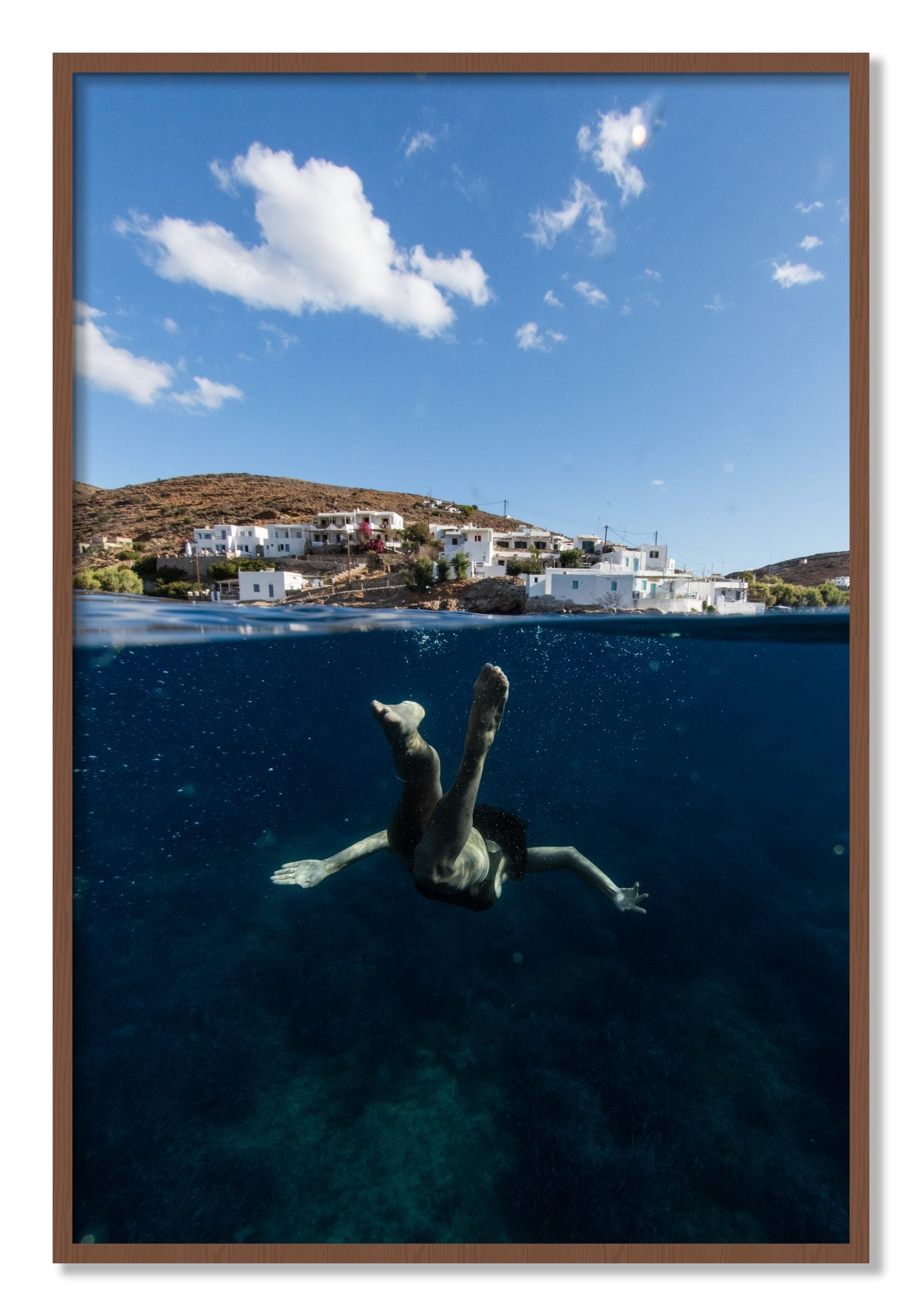 Framed photograph of Split Sea by Dylan Ozanich, Walnut frame, Full Bleed