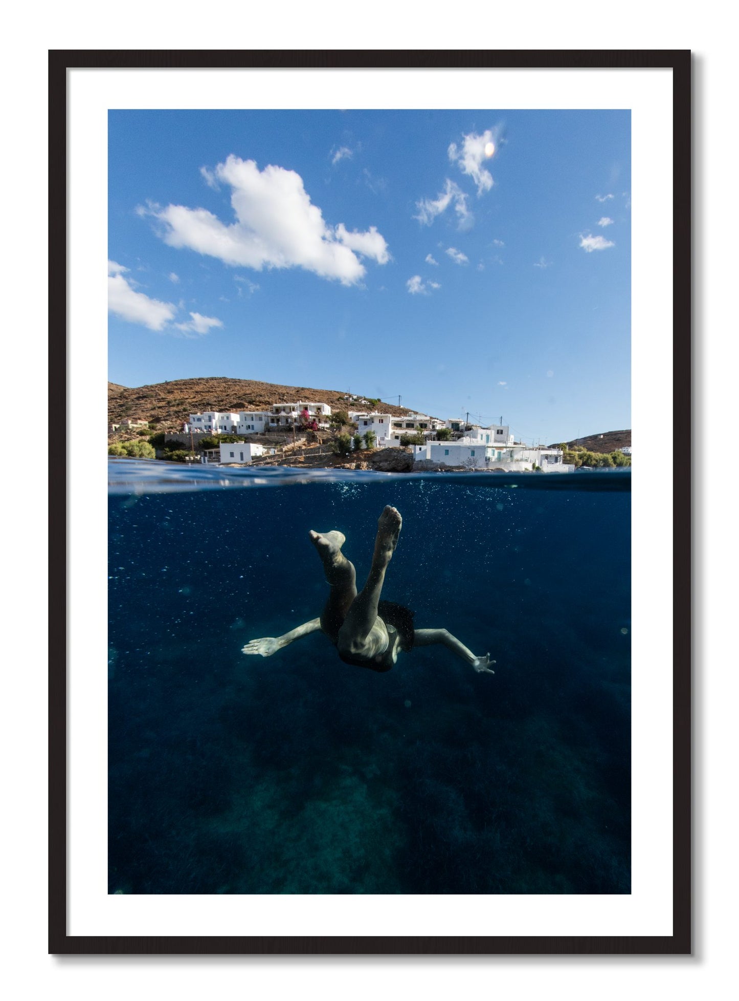 Framed photograph of Split Sea by Dylan Ozanich, Black Walnut frame, Borders