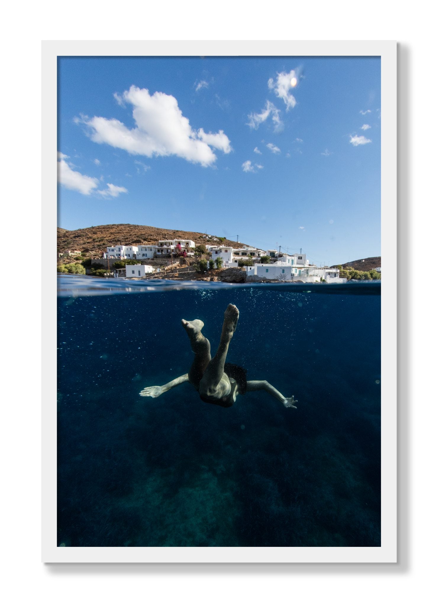 Framed photograph of Split Sea by Dylan Ozanich, White frame, Full Bleed