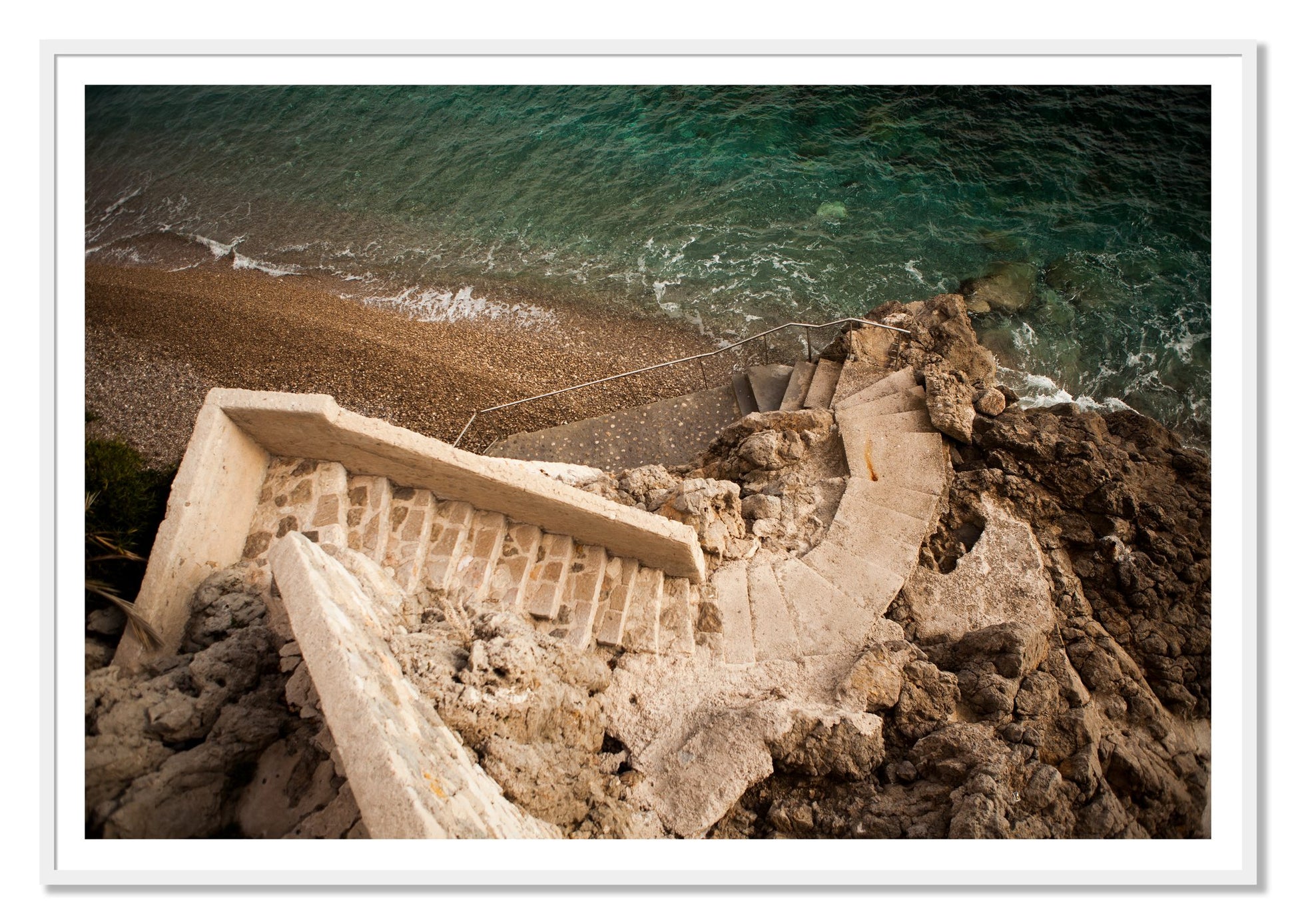 Stairs From Monaco by Dylan Ozanich, 48×72 print with a White Border in a White frame