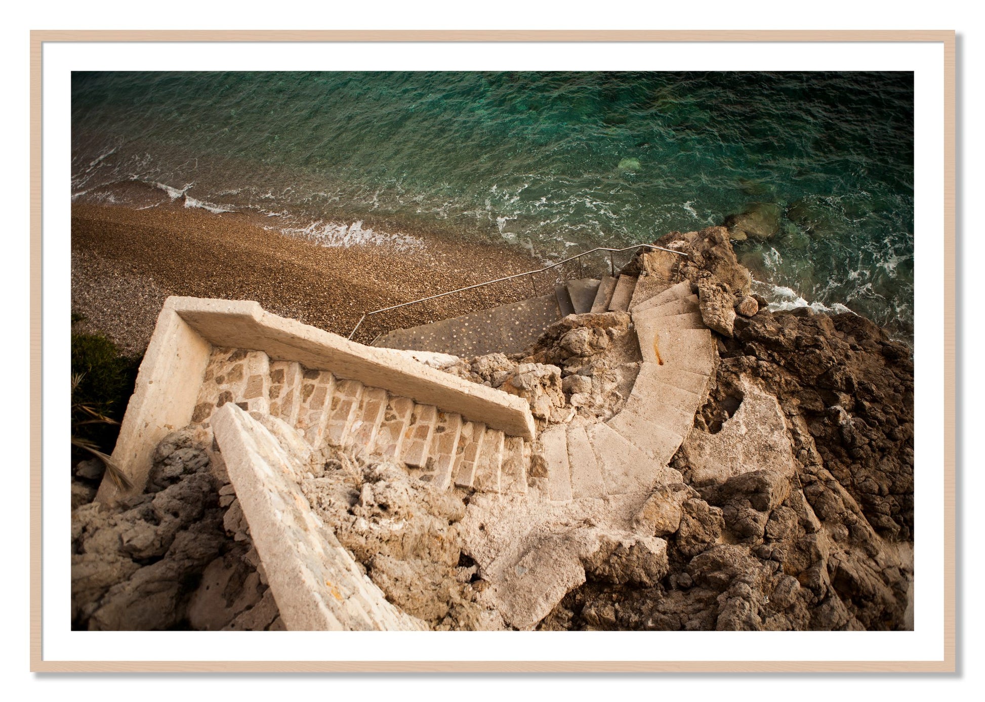 Framed photograph of Stairs From Monaco by Dylan Ozanich, Maple frame, Borders