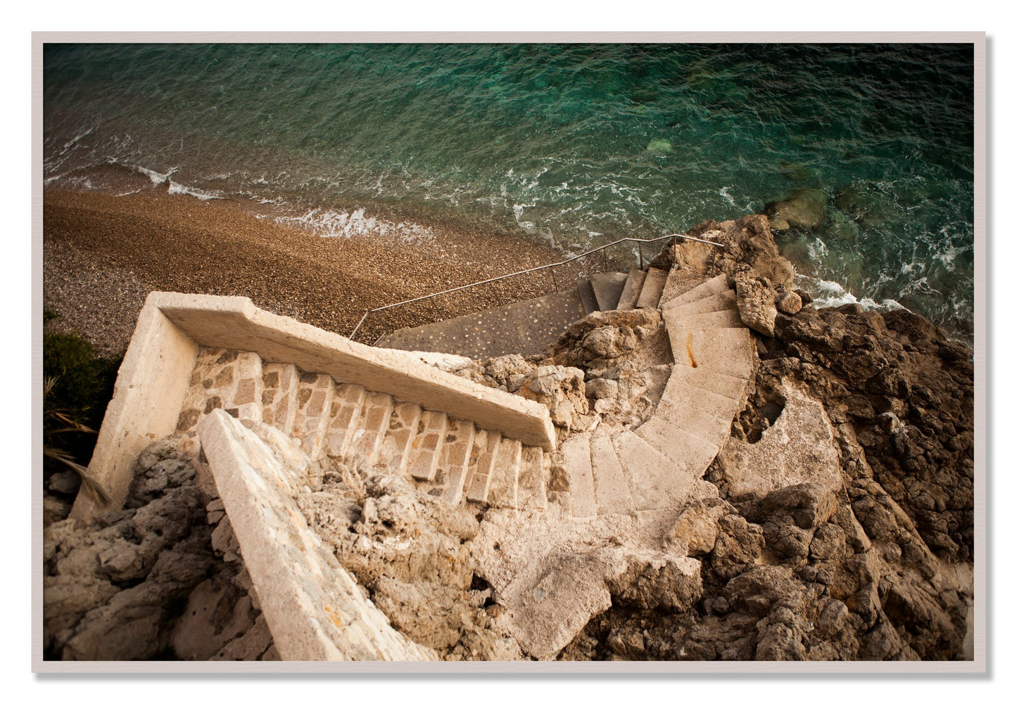 Framed photograph of Stairs From Monaco by Dylan Ozanich, White Maple frame, Full Bleed