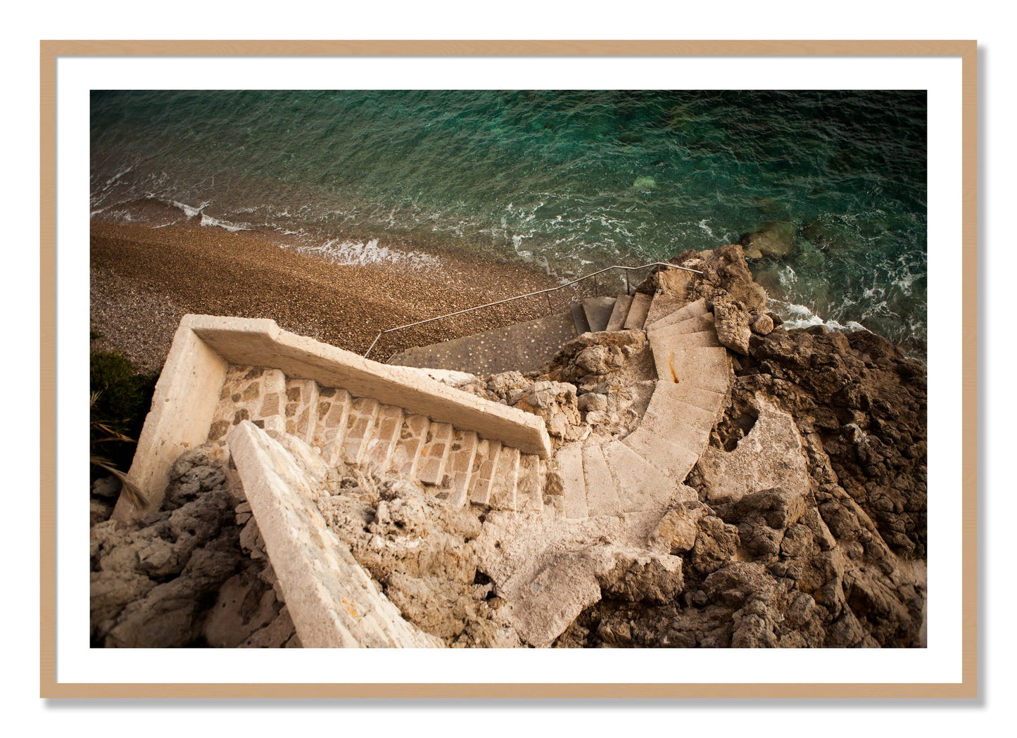 Framed photograph of Stairs From Monaco by Dylan Ozanich, Oak frame, Borders