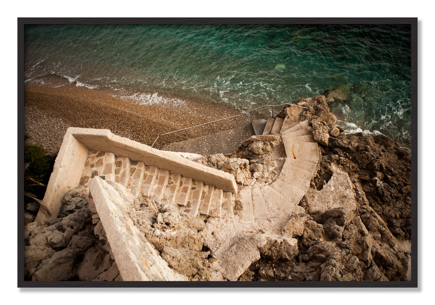 Framed photograph of Stairs From Monaco by Dylan Ozanich, Black Walnut frame, Full Bleed