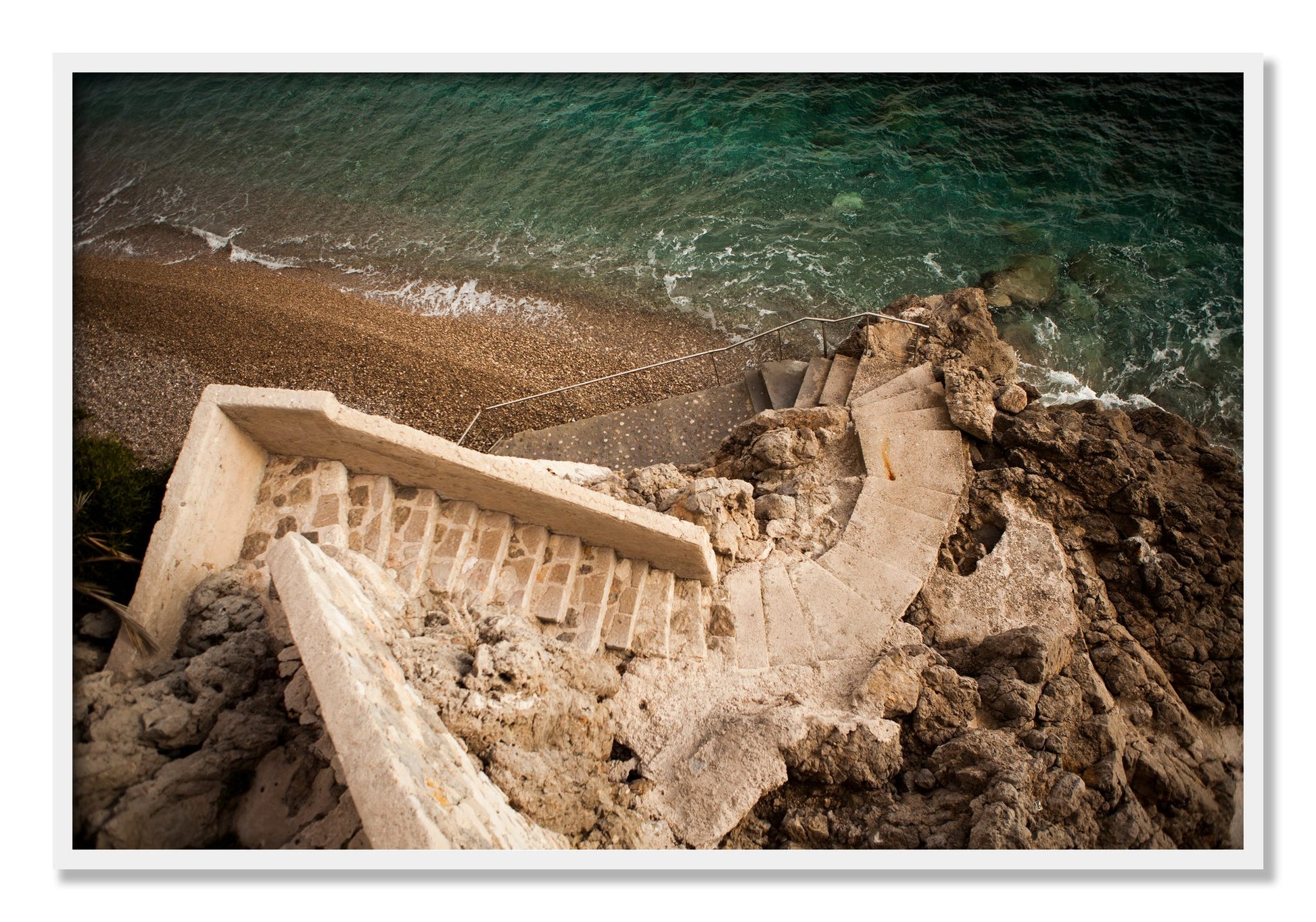 Framed photograph of Stairs From Monaco by Dylan Ozanich, White frame, Full Bleed
