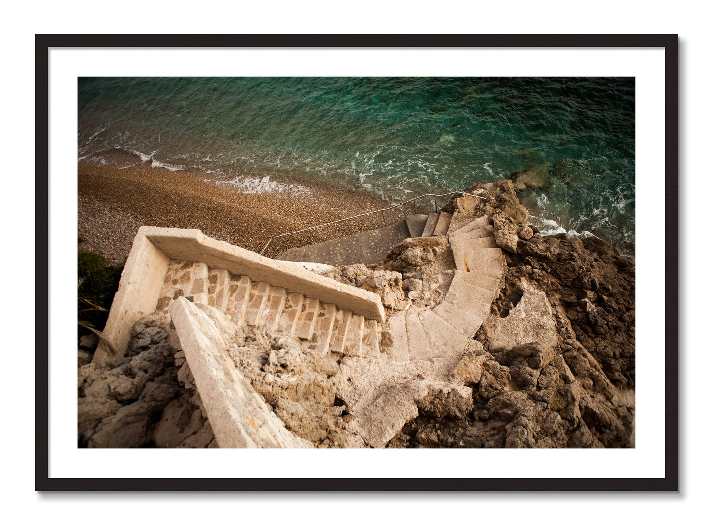Framed photograph of Stairs From Monaco by Dylan Ozanich, Black Walnut frame, Borders