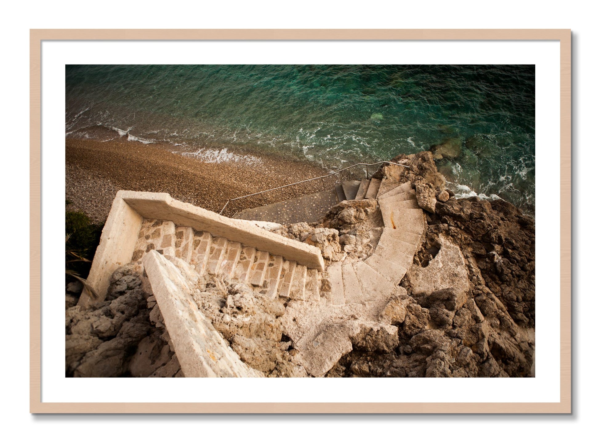 Framed photograph of Stairs From Monaco by Dylan Ozanich, Maple frame, Borders