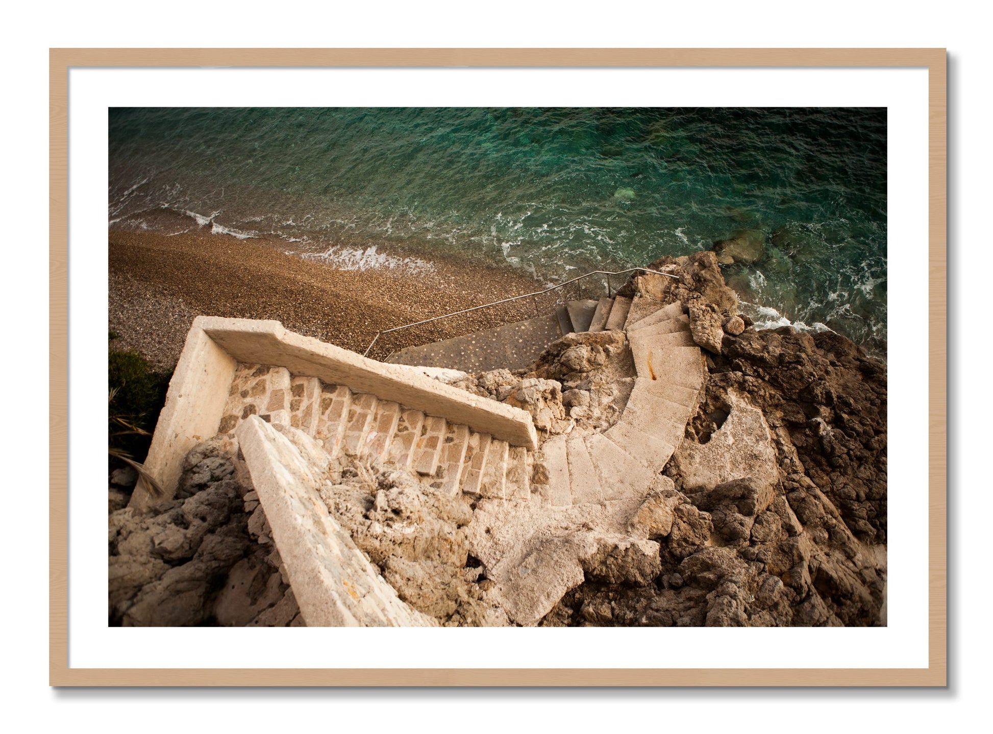 Framed photograph of Stairs From Monaco by Dylan Ozanich, Oak frame, Borders
