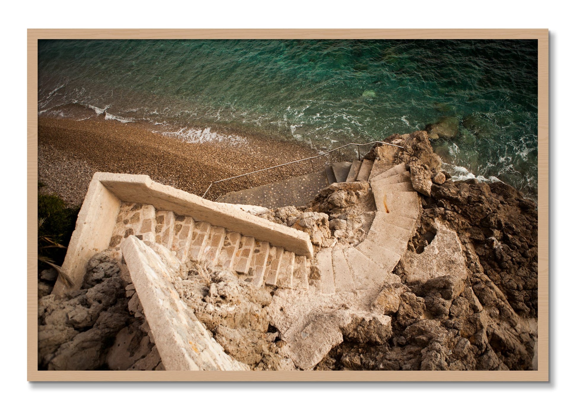 Framed photograph of Stairs From Monaco by Dylan Ozanich, Oak frame, Full Bleed