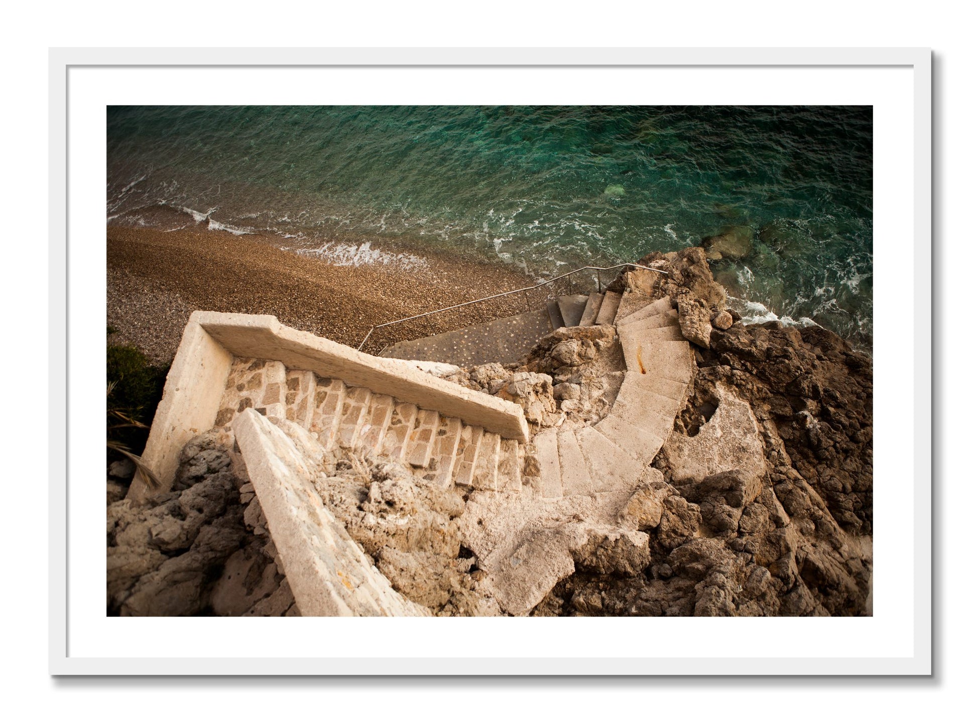 Framed photograph of Stairs From Monaco by Dylan Ozanich, White frame, Full Bleed